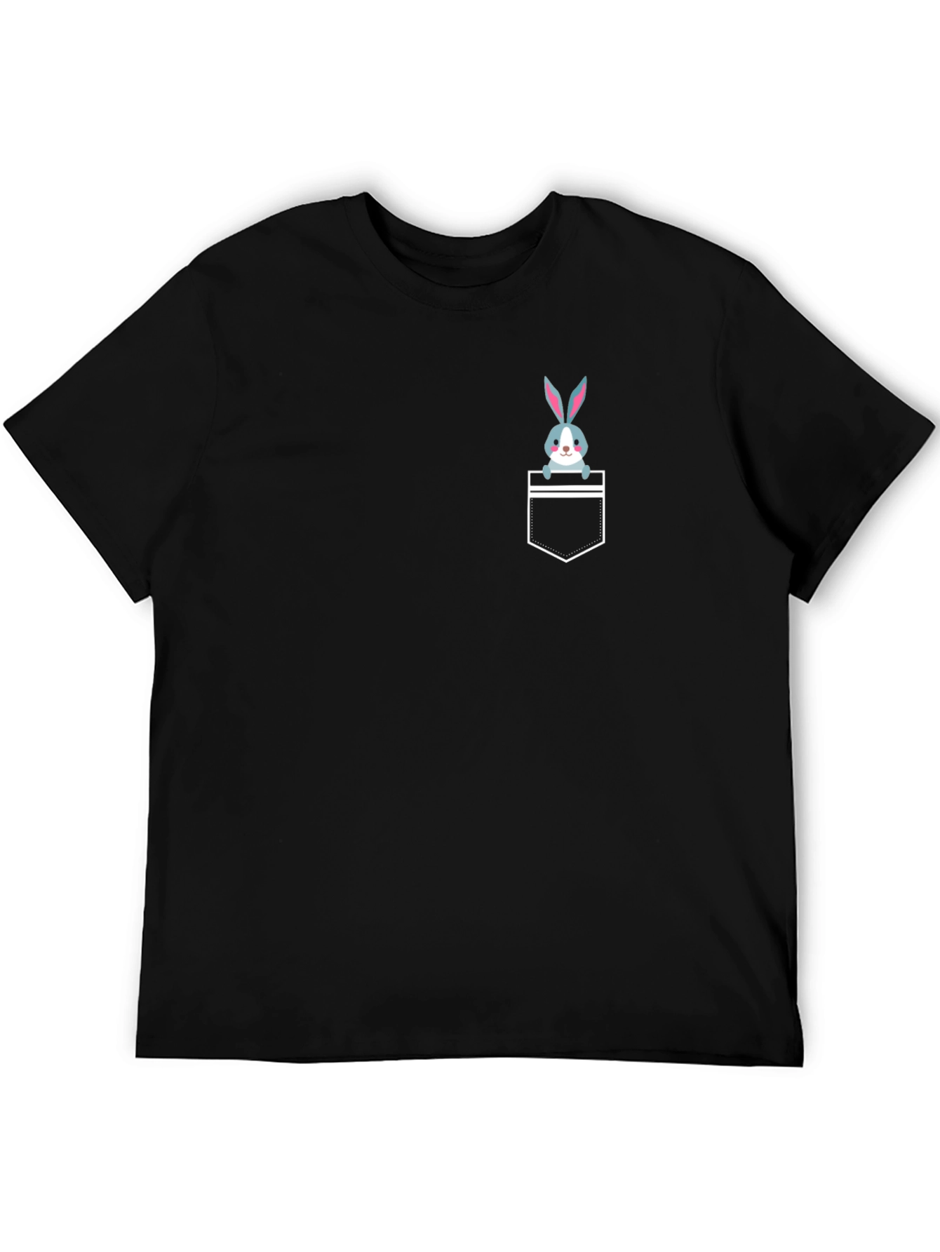Cute Rabbit Pocket T-Shirt - Black