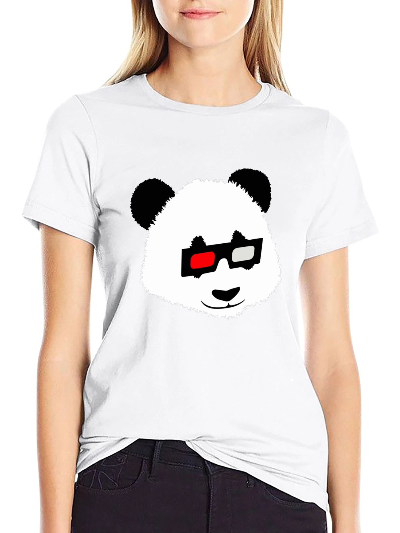 Panda with 3D Glasses Black T-Shirt