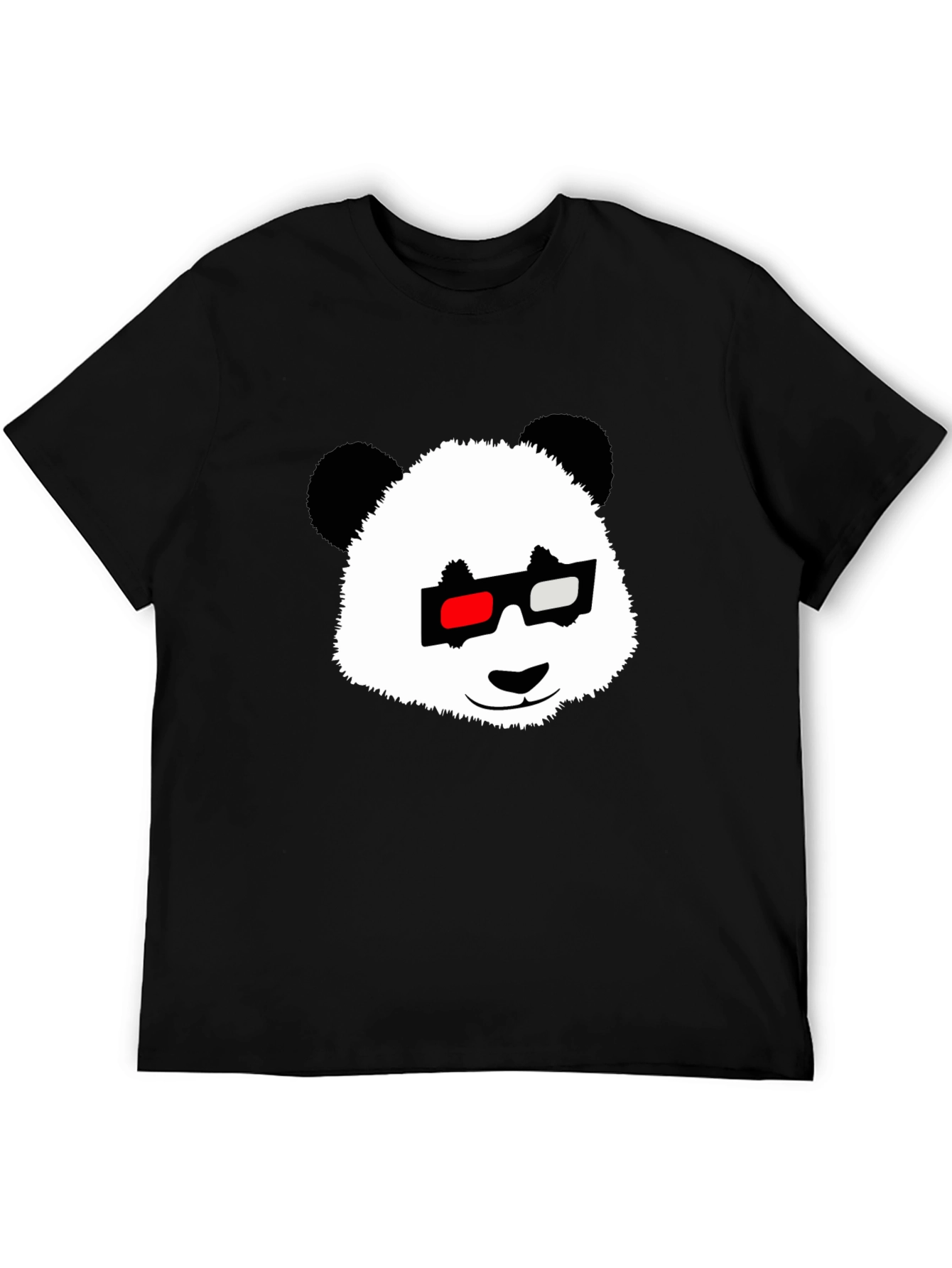 Panda with 3D Glasses Black T-Shirt
