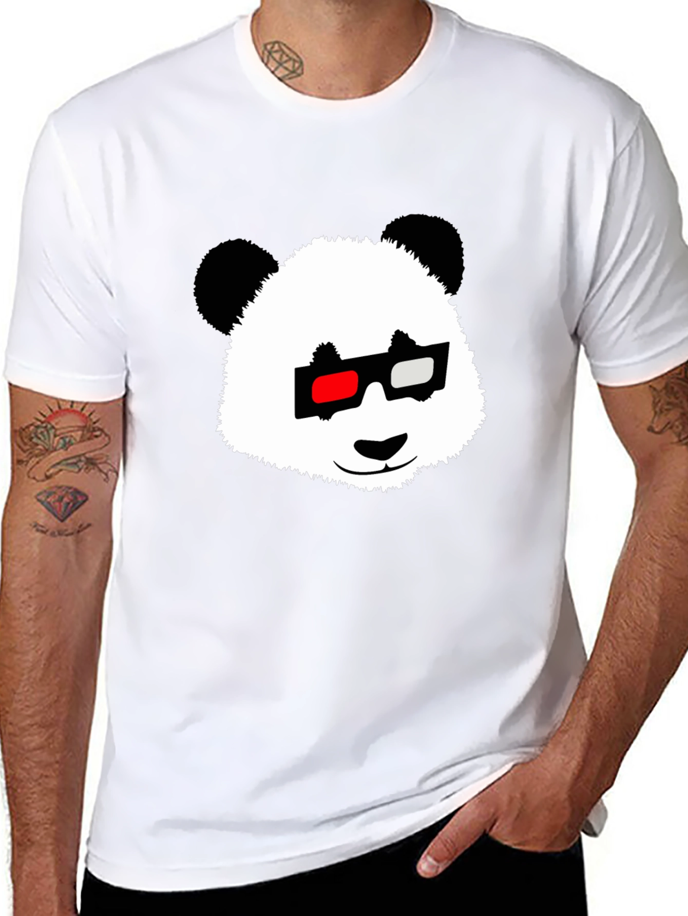 Panda with 3D Glasses Black T-Shirt