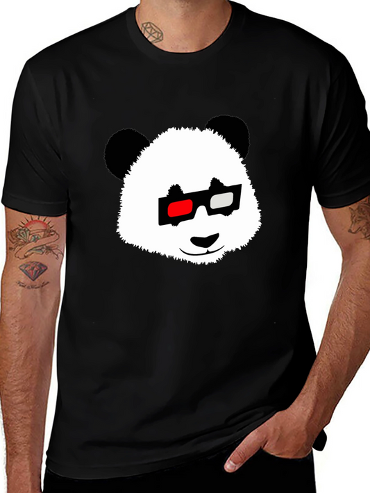 Panda with 3D Glasses Black T-Shirt