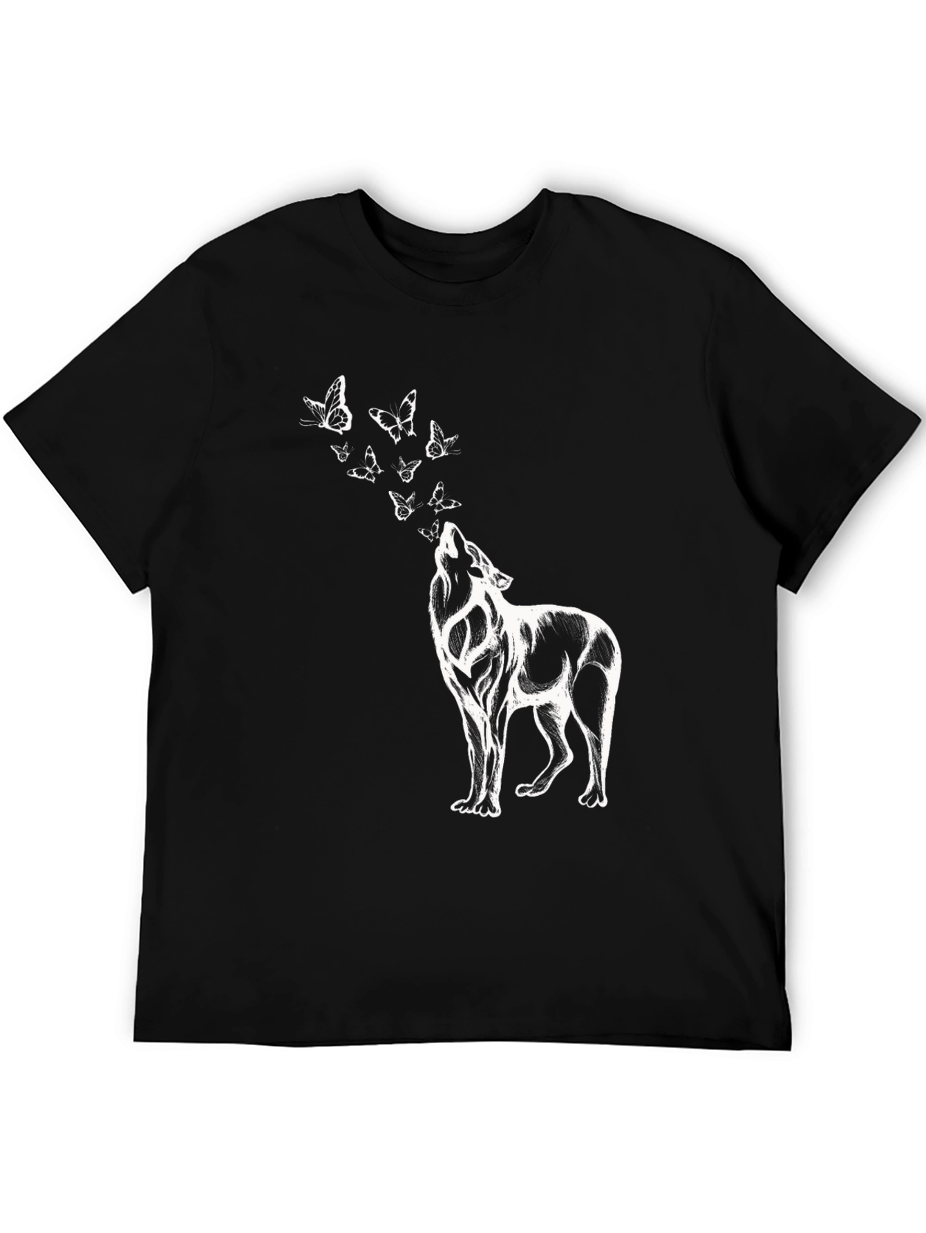 Wolf & Butterfly Graphic T-Shirt - Black