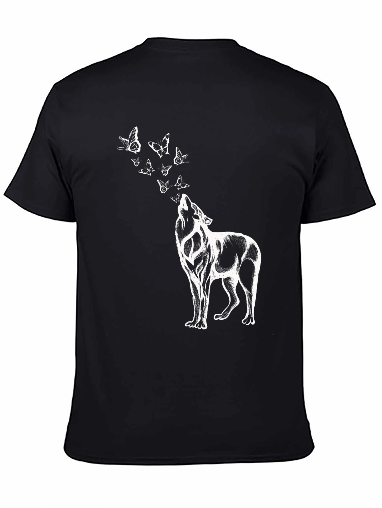 Wolf & Butterfly Graphic T-Shirt - Black