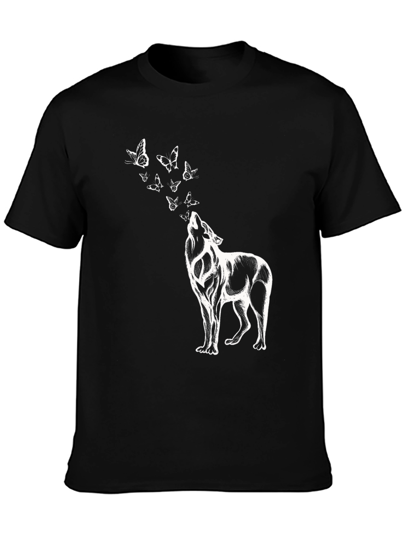 Wolf & Butterfly Graphic T-Shirt - Black