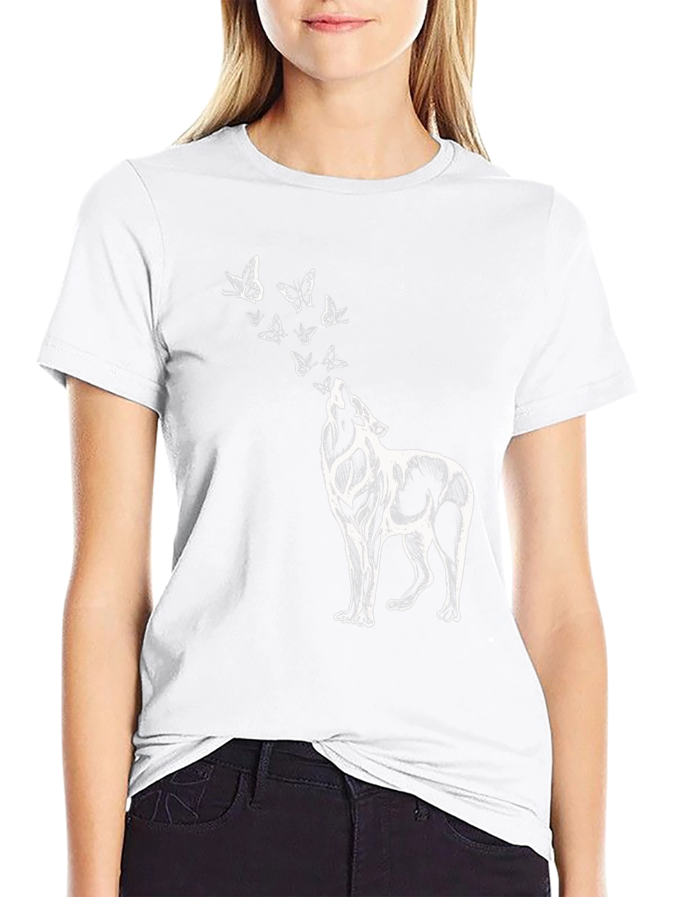 Wolf & Butterfly Graphic T-Shirt - Black