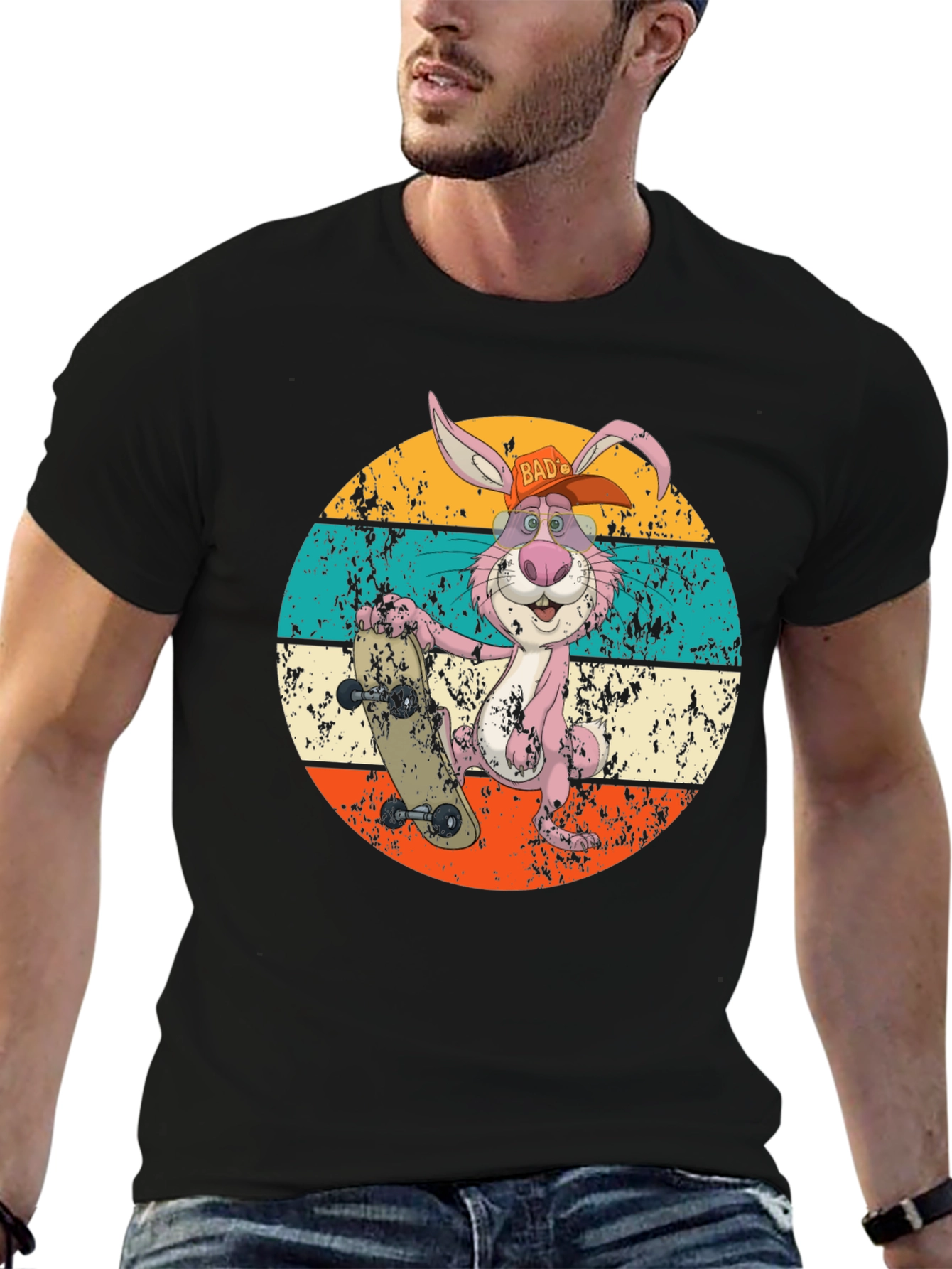 Retro Skater Rabbit Graphic T-Shirt