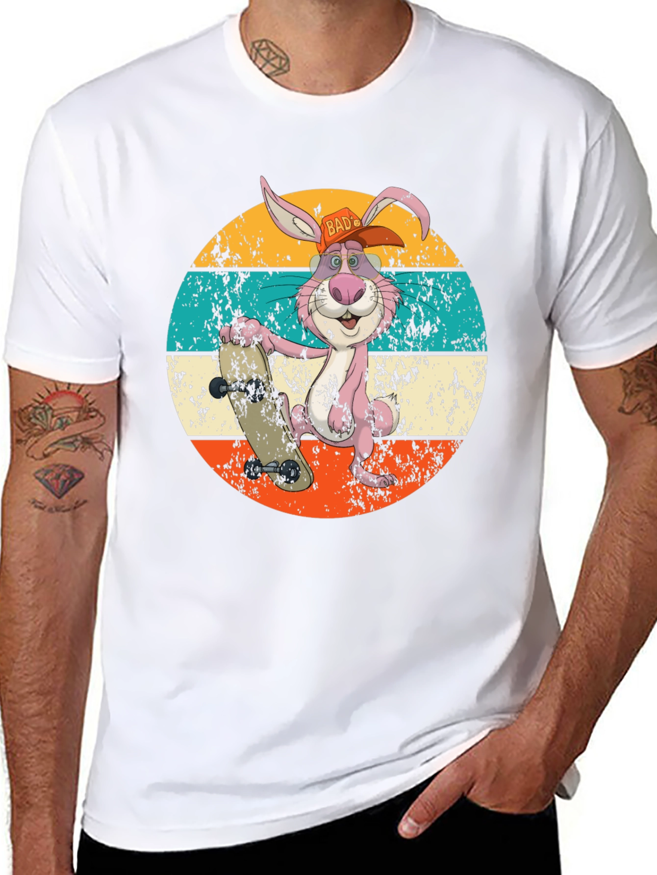 Retro Skater Rabbit Graphic T-Shirt