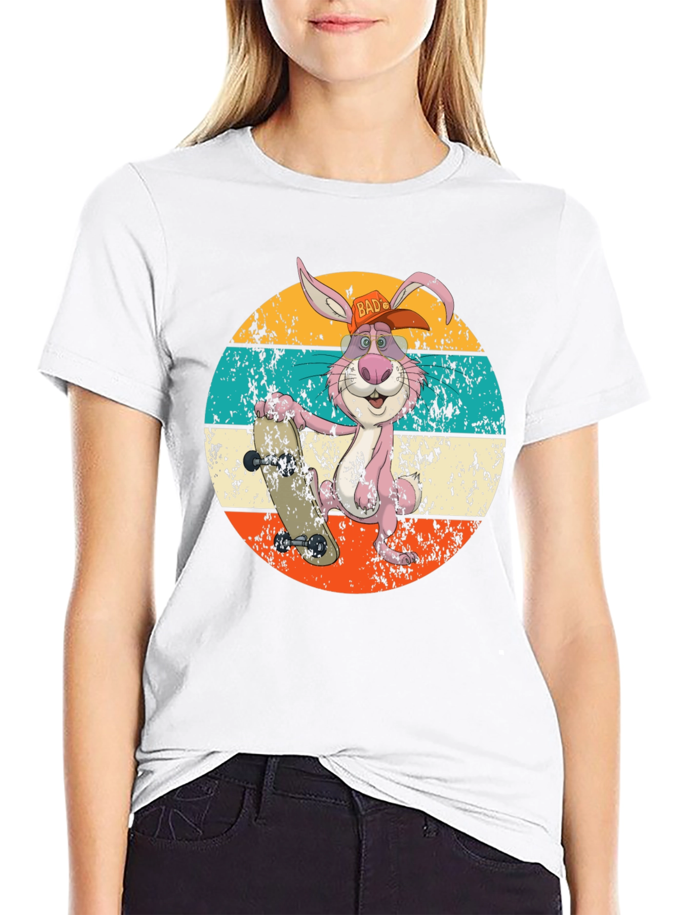 Retro Skater Rabbit Graphic T-Shirt