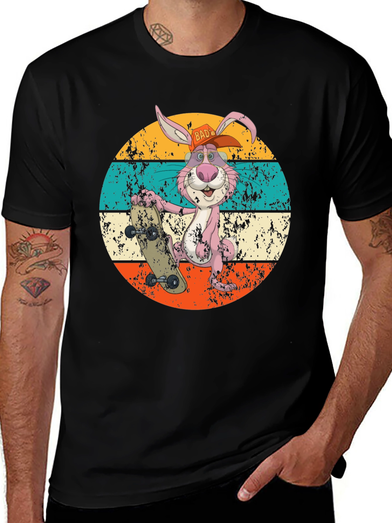 Retro Skater Rabbit Graphic T-Shirt