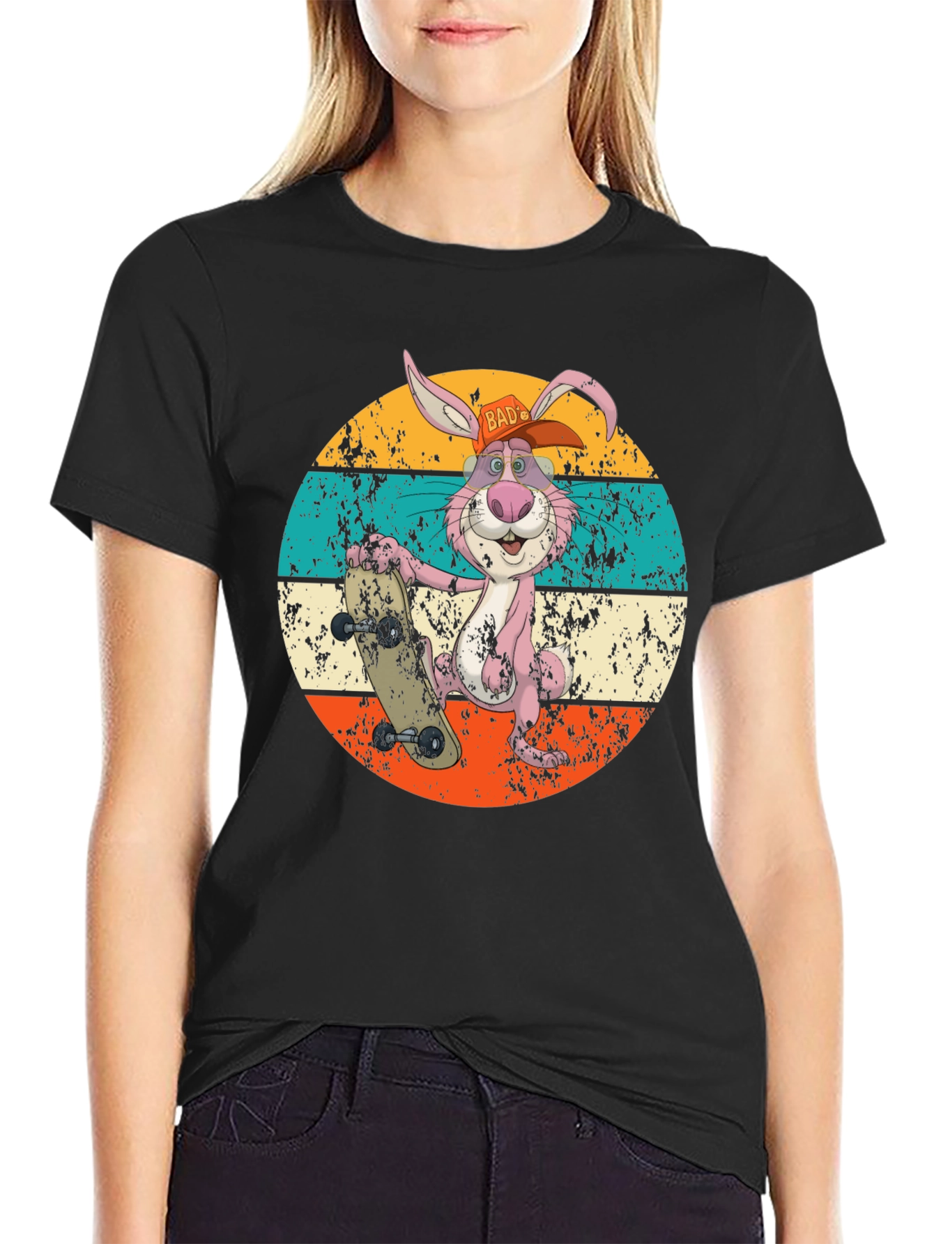 Retro Skater Rabbit Graphic T-Shirt