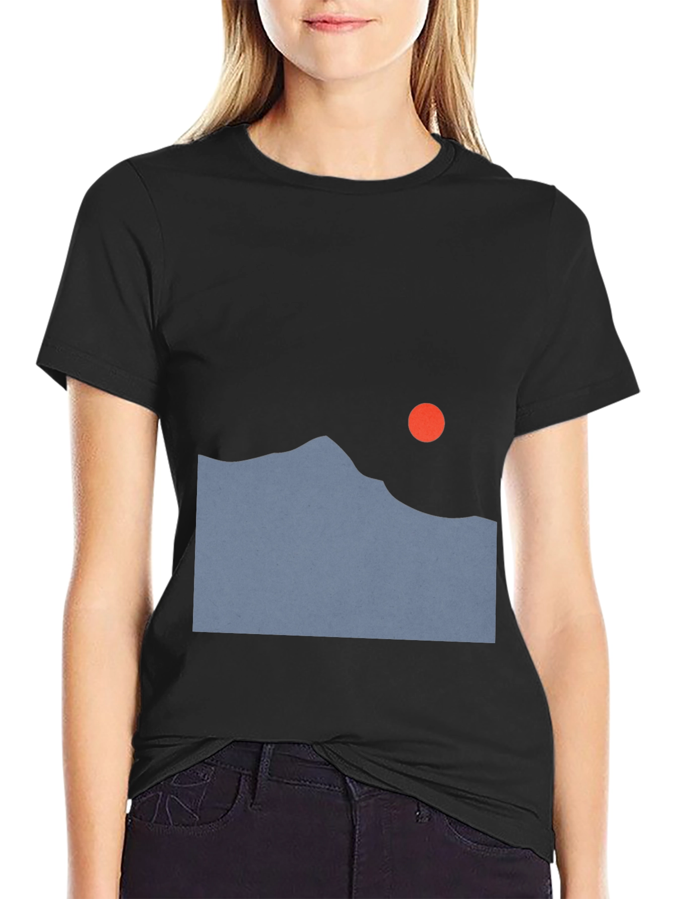Minimalist Mountain Sunset Black T-Shirt