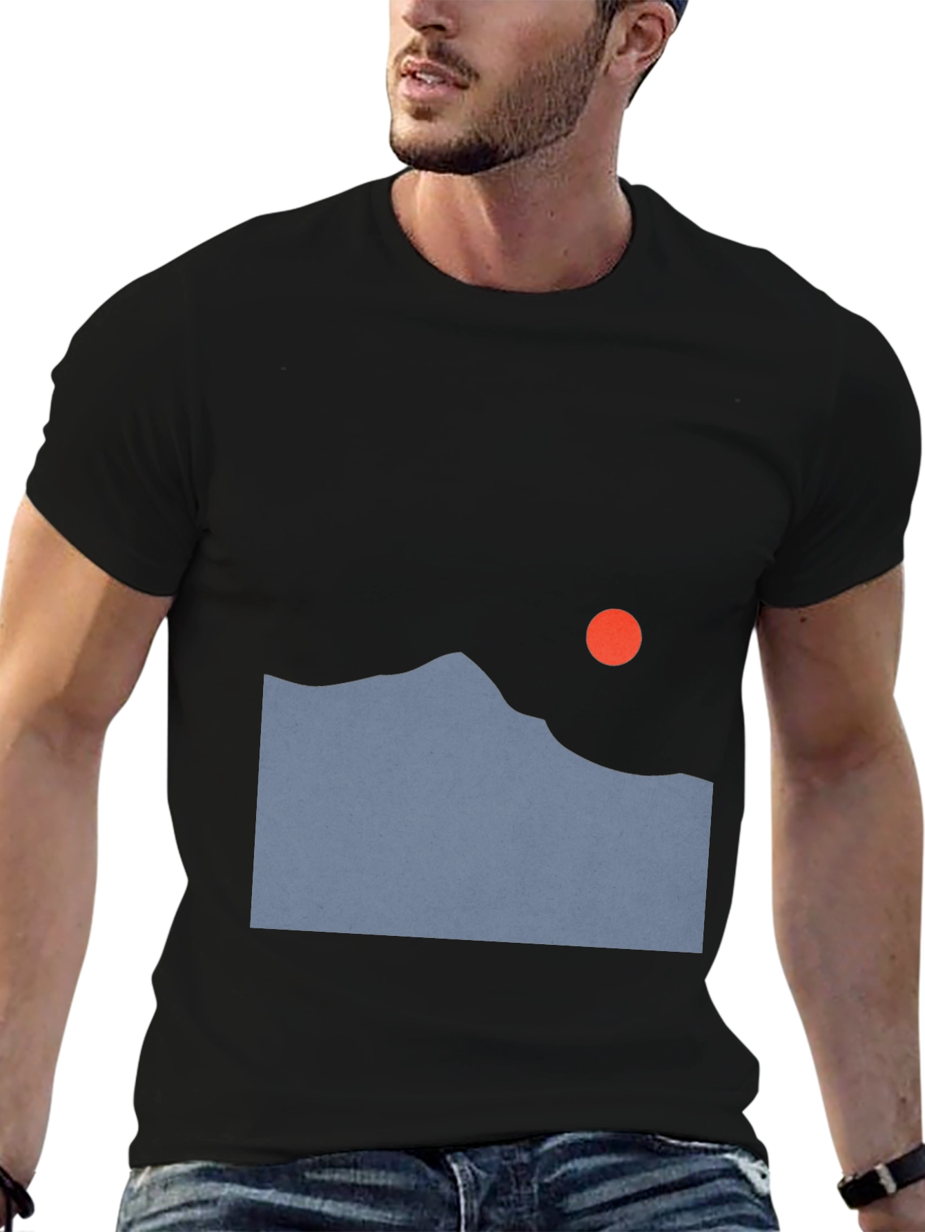 Minimalist Mountain Sunset Black T-Shirt
