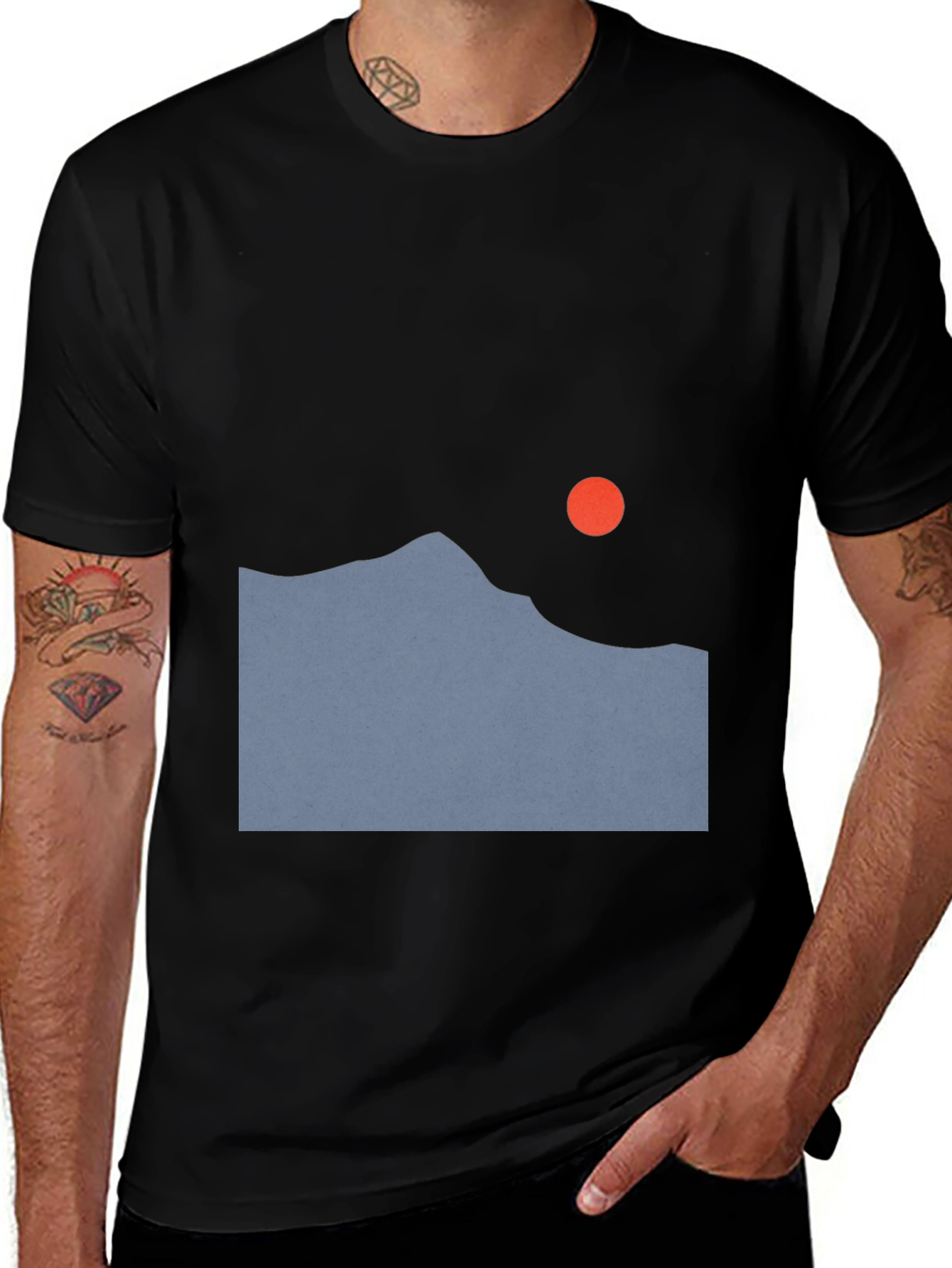 Minimalist Mountain Sunset Black T-Shirt