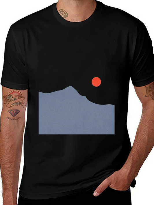 Minimalist Mountain Sunset Black T-Shirt