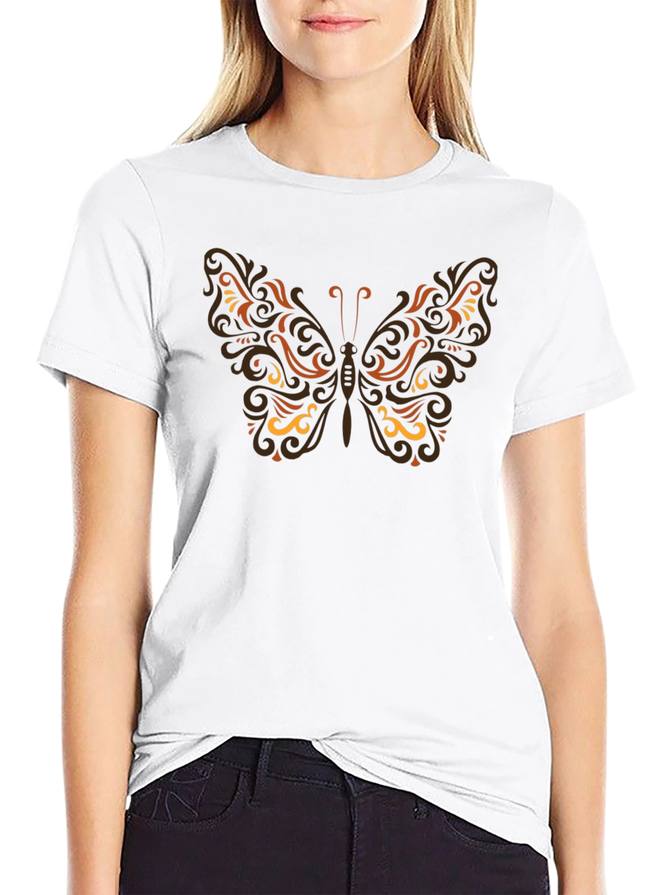 Butterfly Print Black T-Shirt