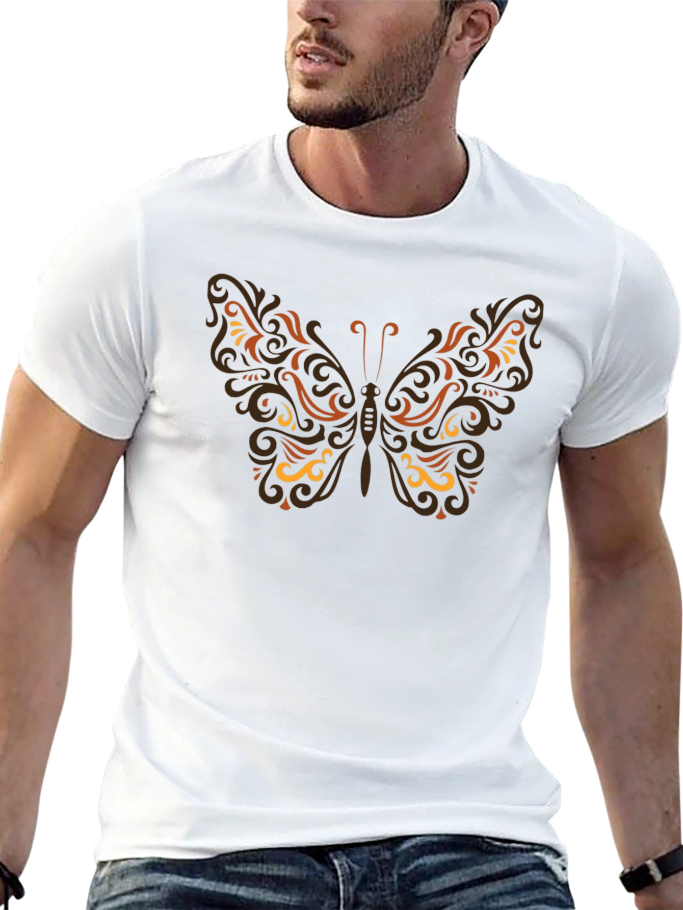 Butterfly Print Black T-Shirt
