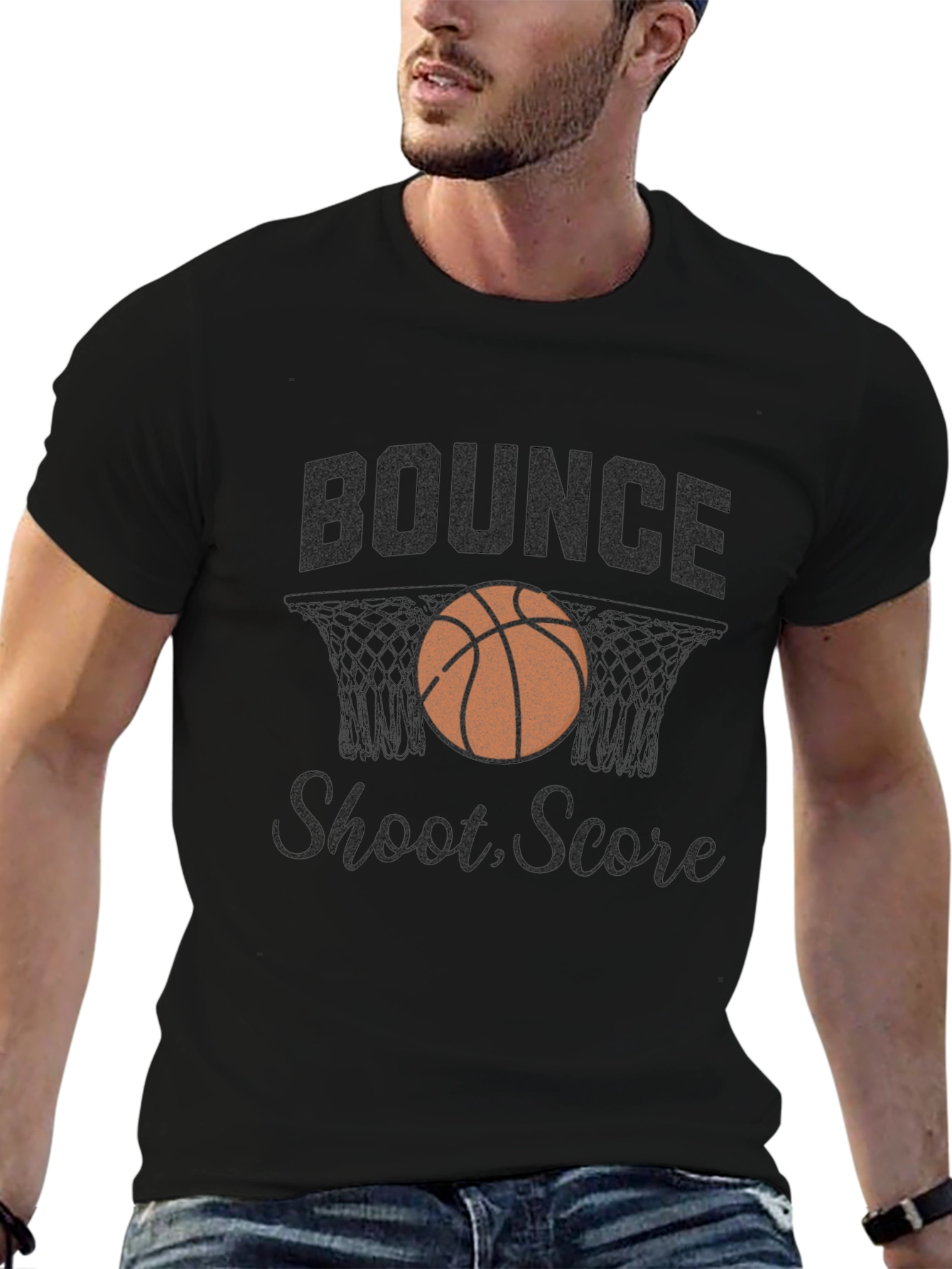 Bounce Shoot Score Black Basketball T-Shirt
