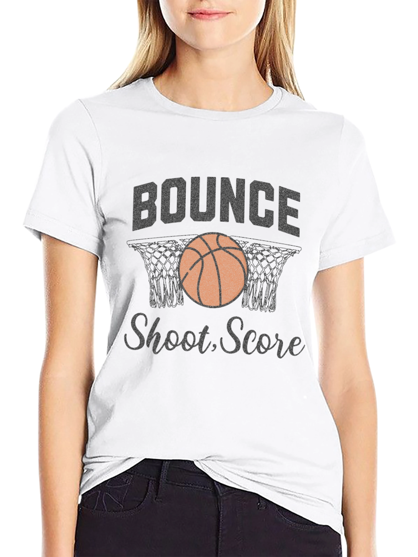 Bounce Shoot Score Black Basketball T-Shirt