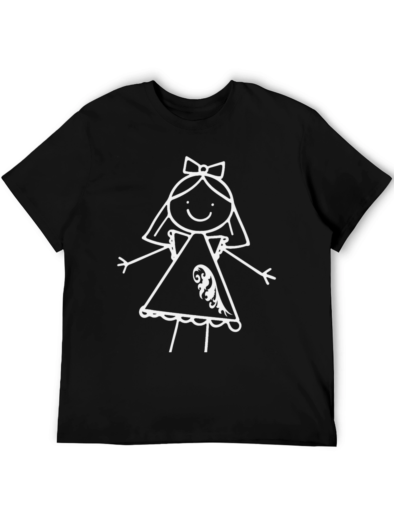 Whimsical Girls Drawing T-Shirt - Black Cotton Tee