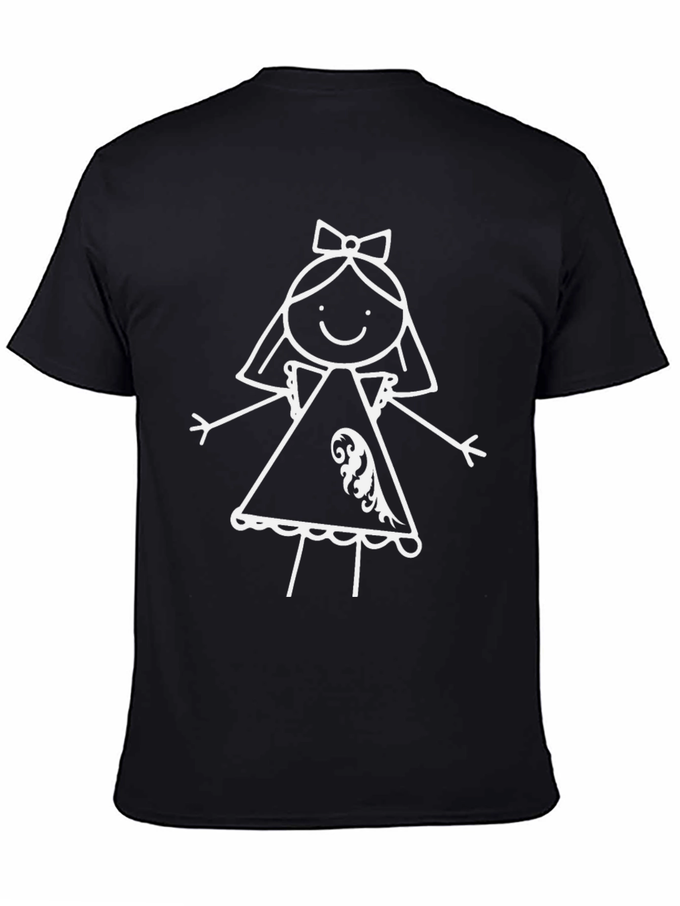 Whimsical Girls Drawing T-Shirt - Black Cotton Tee