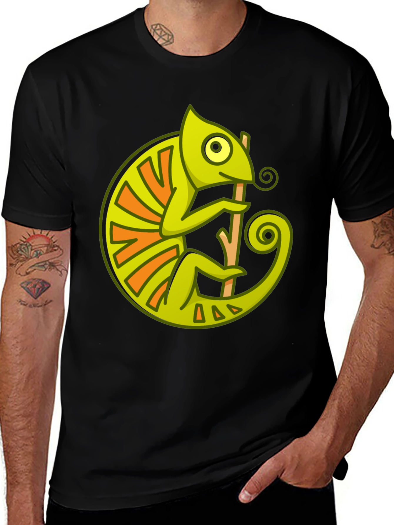 Chameleon Graphic Print Black T-Shirt
