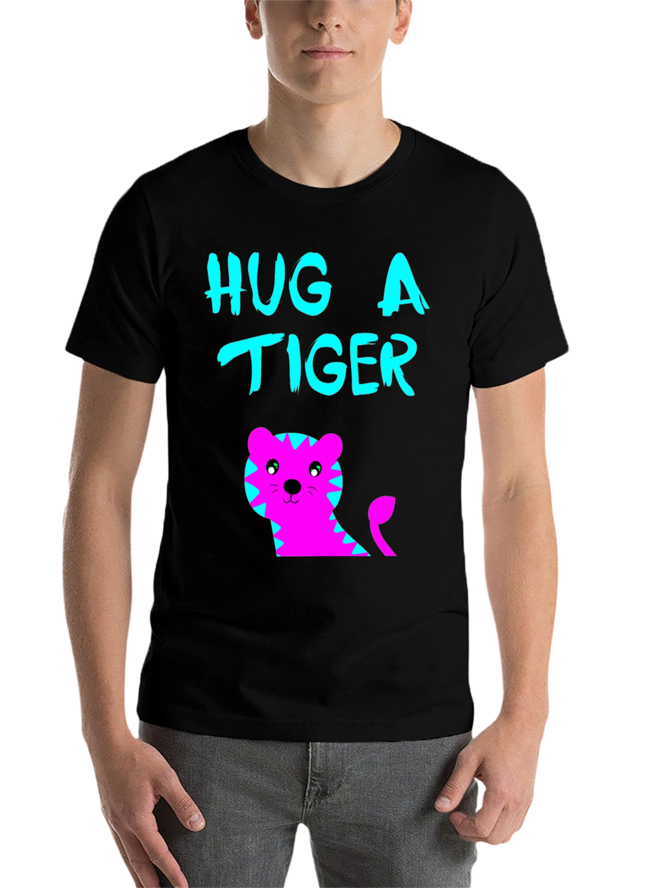 Hug a Tiger Graphic Tee - Black Cotton T-Shirt