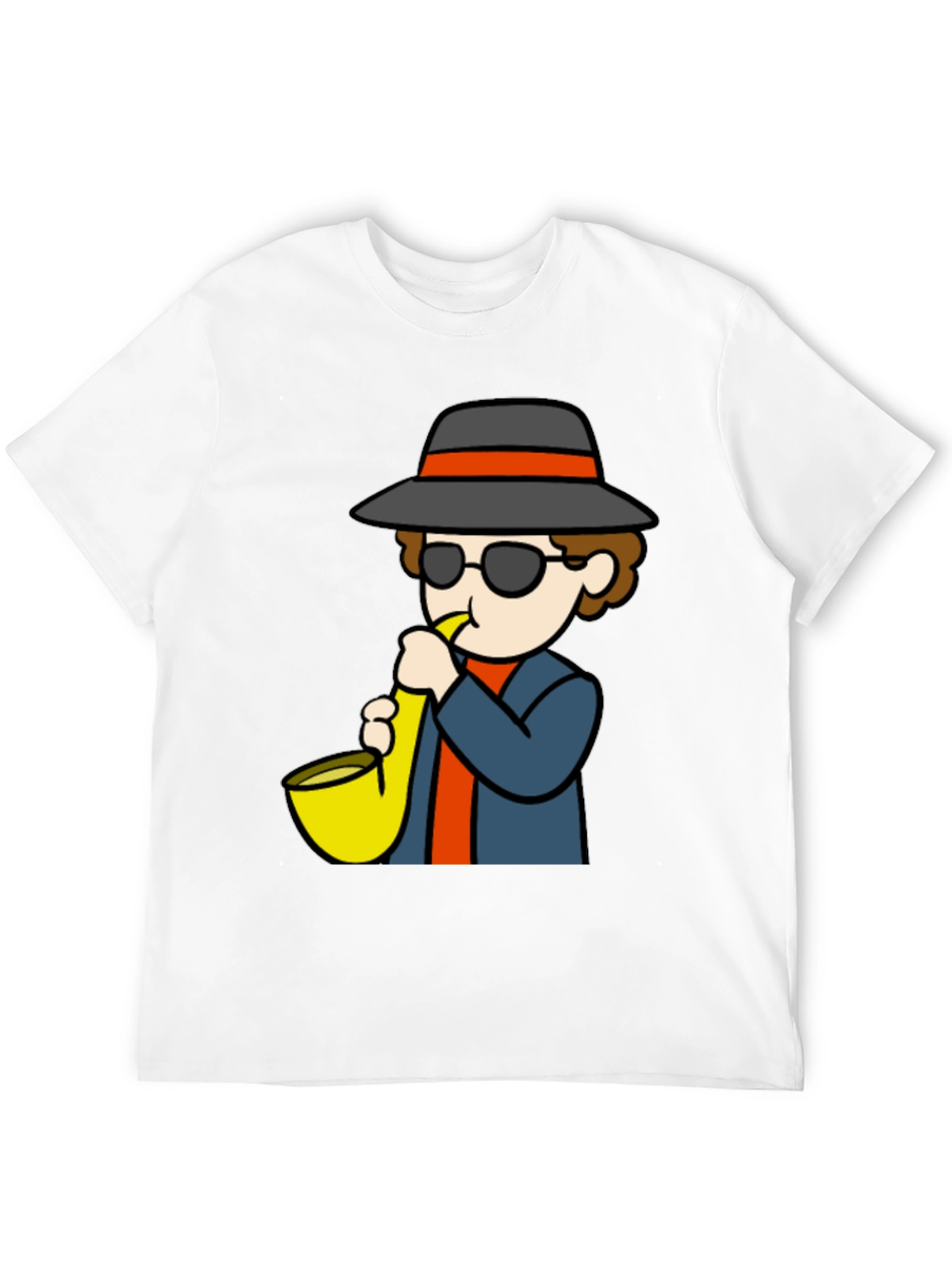 Saxophone Player Cartoon Black T-Shirt