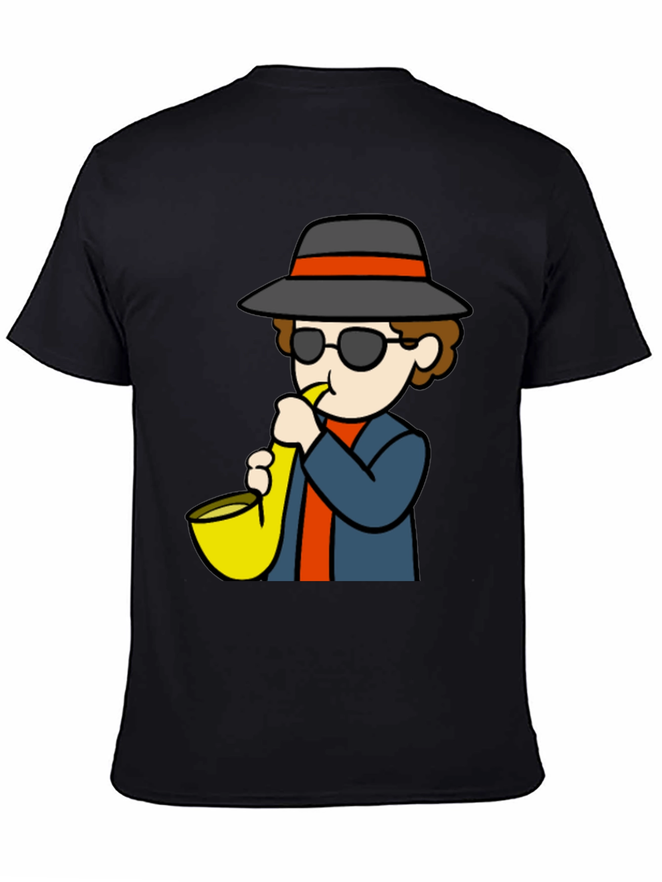 Saxophone Player Cartoon Black T-Shirt