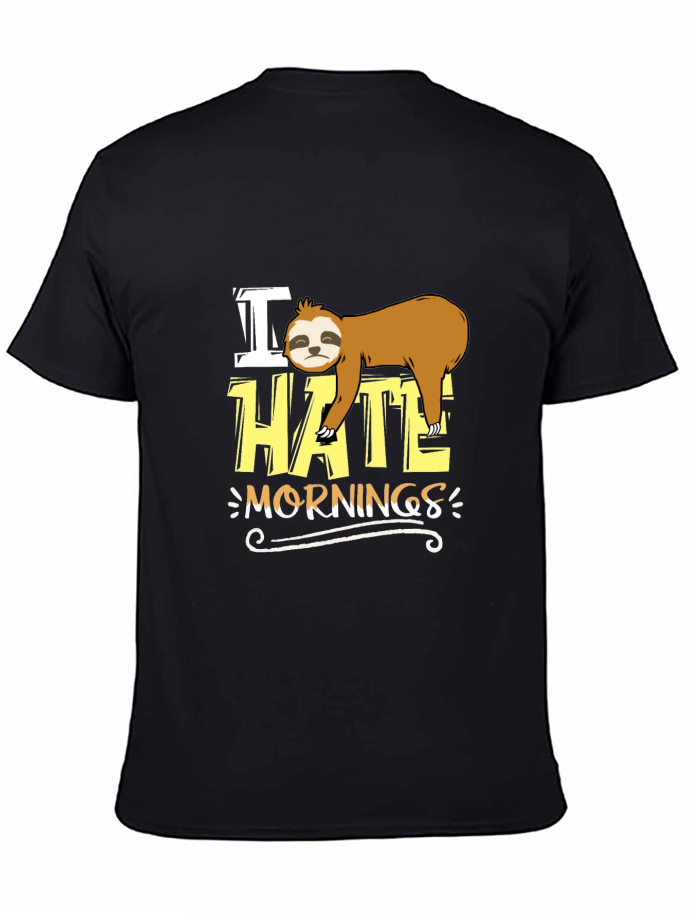 I Hate Mornings Sloth Graphic Tee - Black