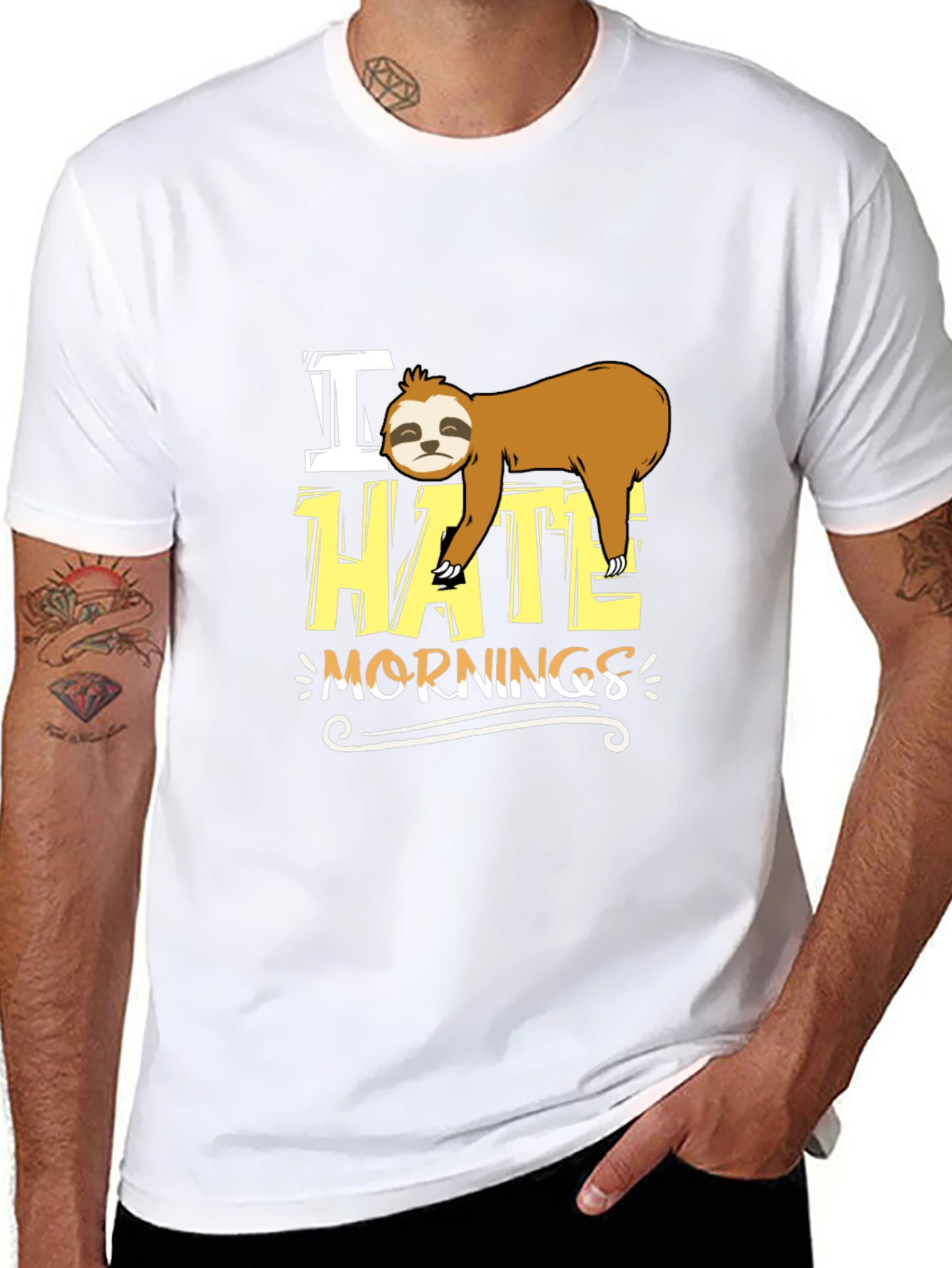 I Hate Mornings Sloth Graphic Tee - Black