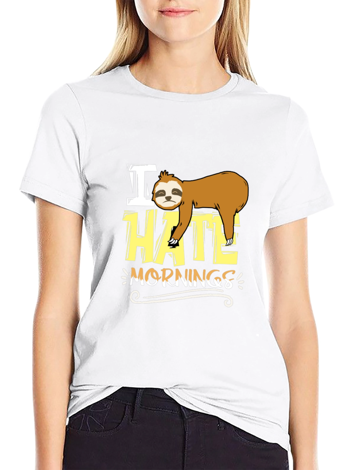 I Hate Mornings Sloth Graphic Tee - Black