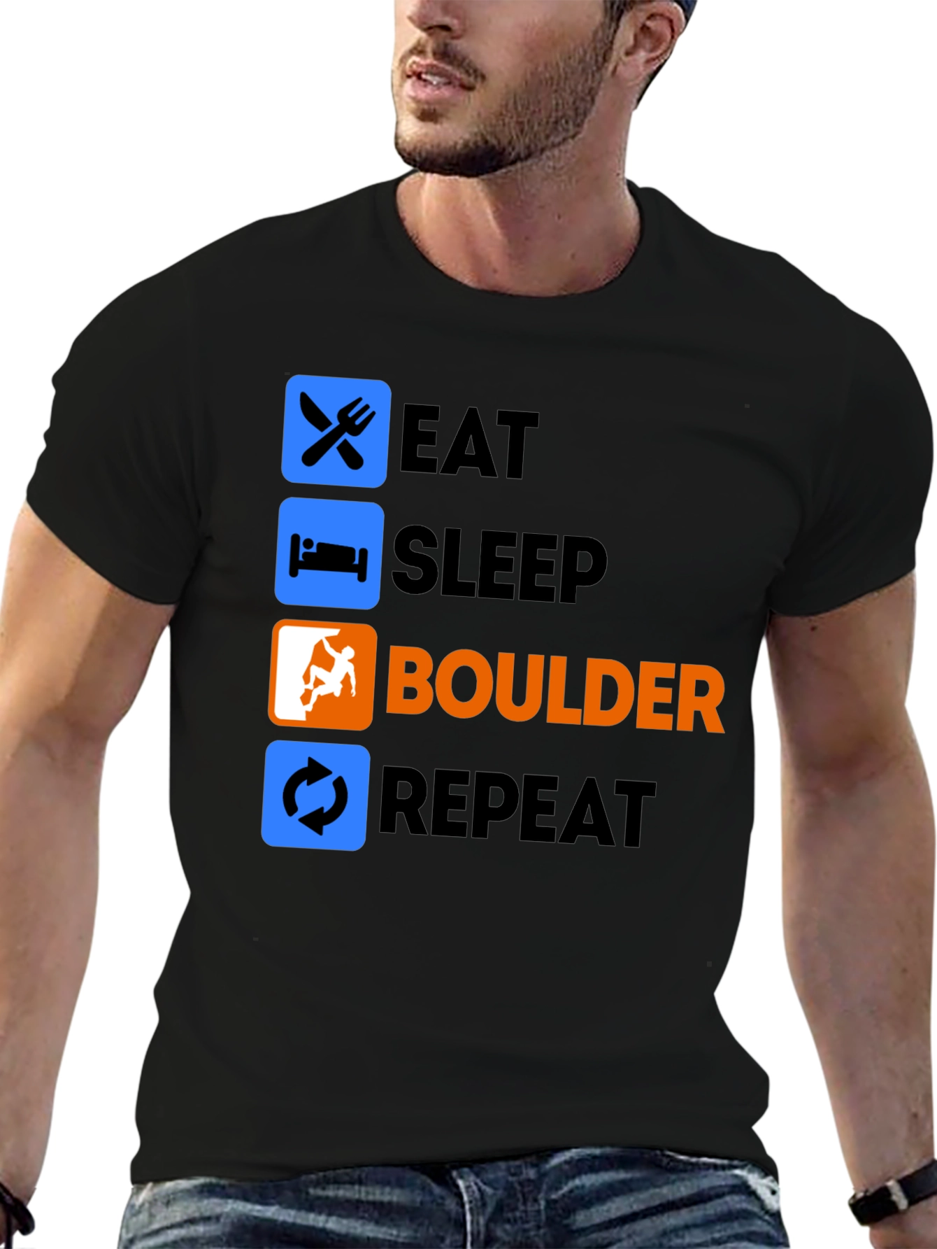 Eat Sleep Boulder Repeat Black T-Shirt