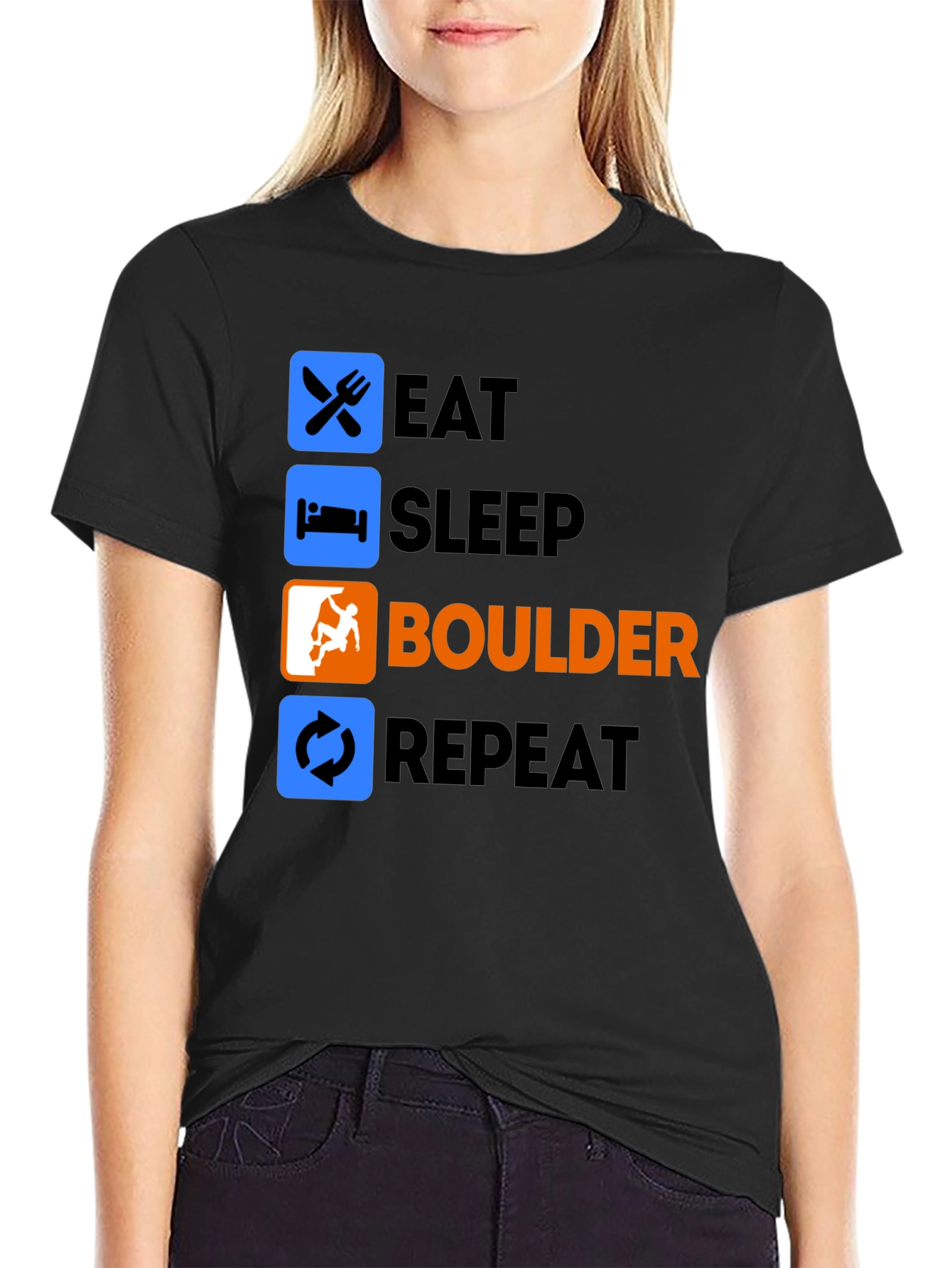 Eat Sleep Boulder Repeat Black T-Shirt