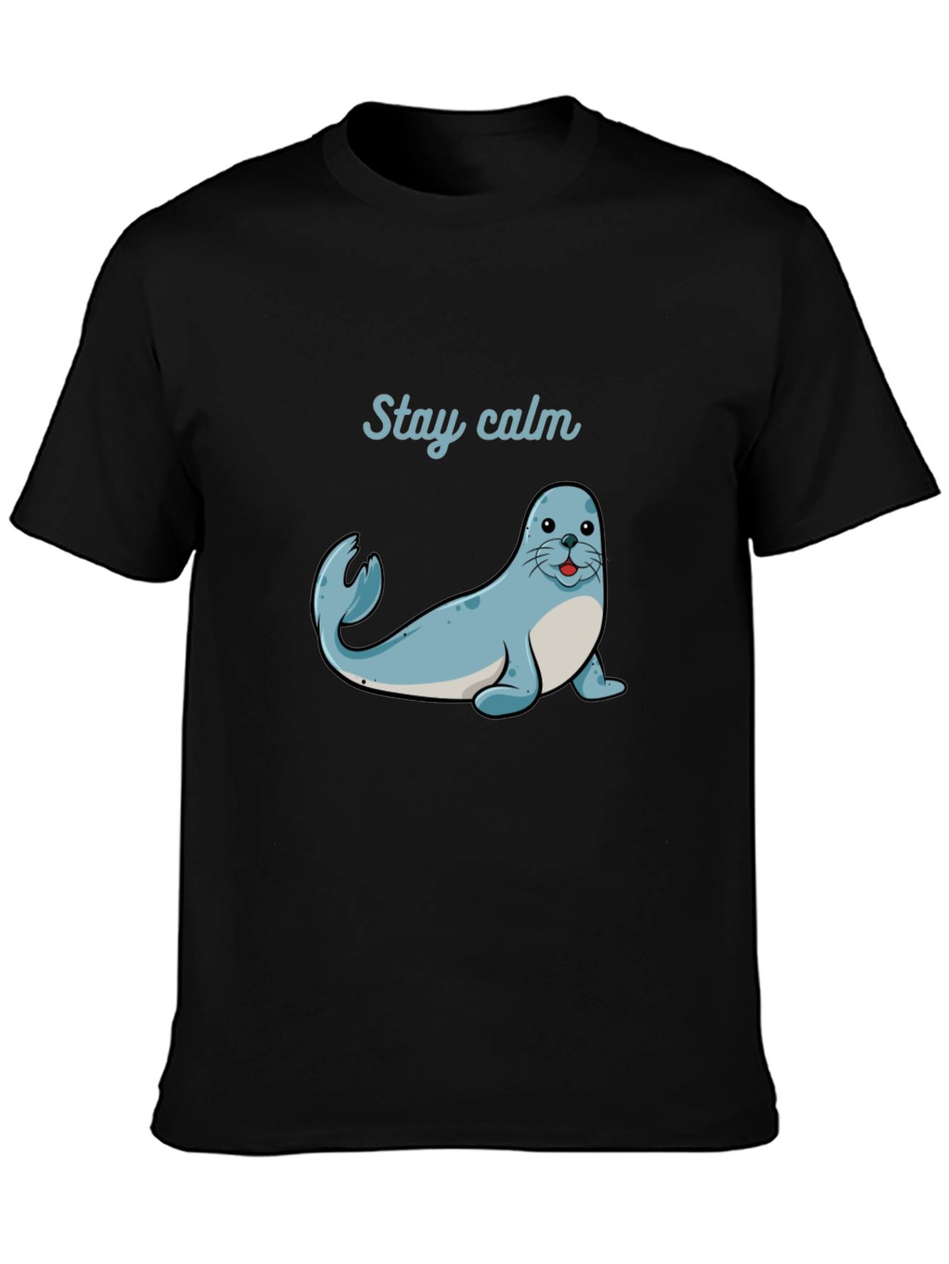 Stay Calm Seal Graphic Tee - Black Cotton T-Shirt