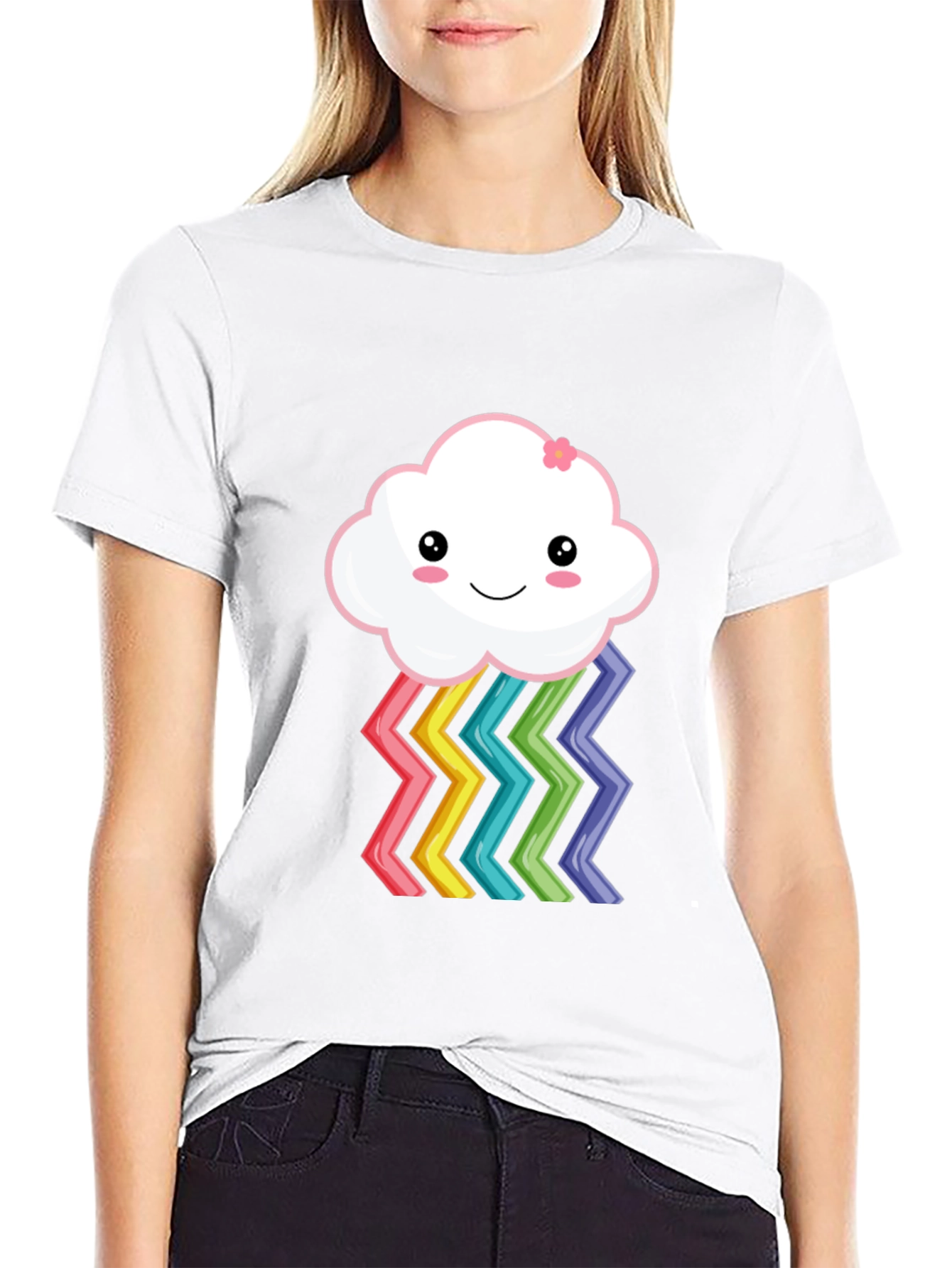 Cute Rainbow Cloud Graphic T-Shirt