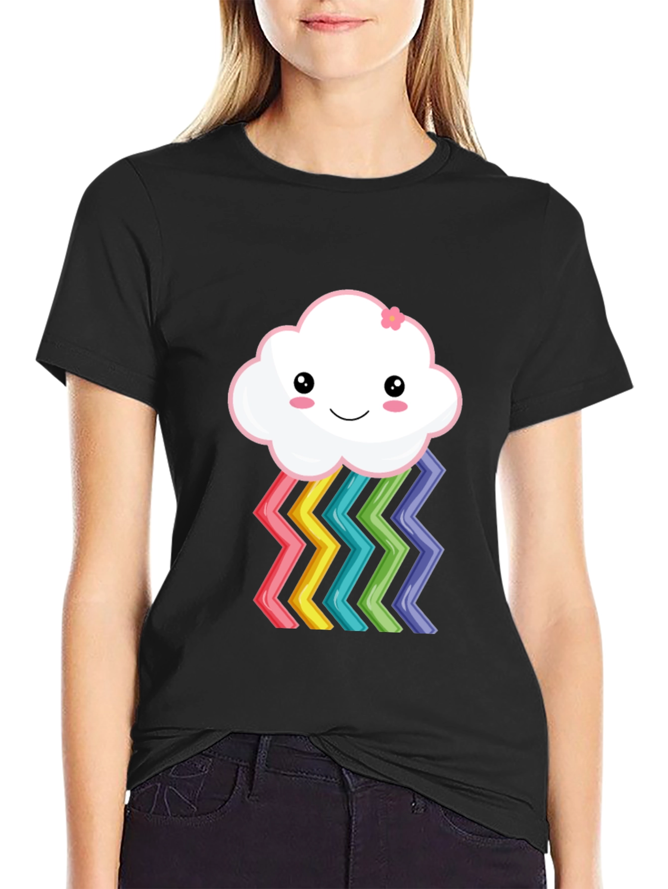 Cute Rainbow Cloud Graphic T-Shirt