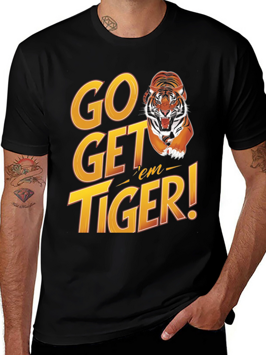 Go Get em Tiger Graphic Tee - Black Cotton T-Shirt