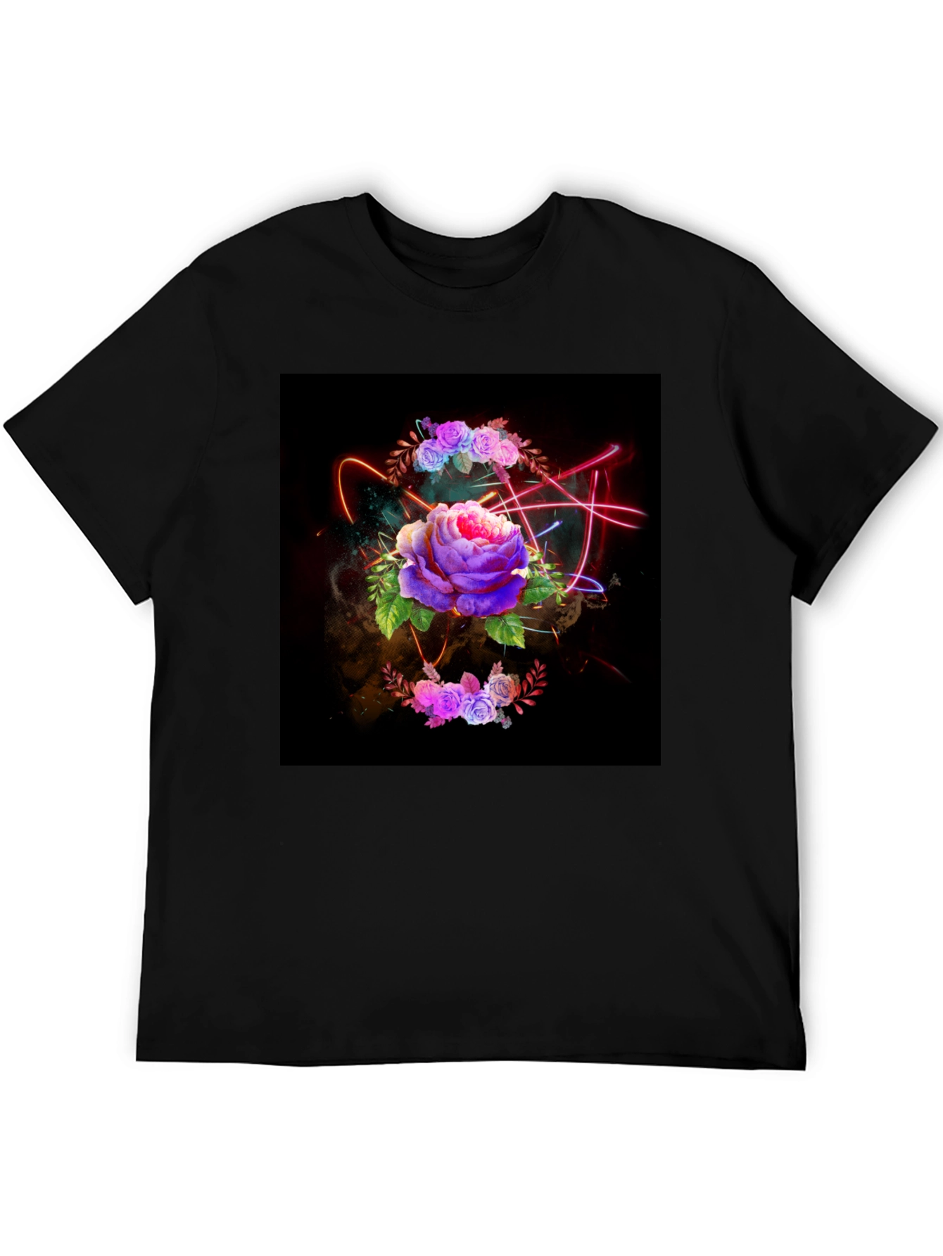Floral Neon T-Shirt - Artistic Dark Design