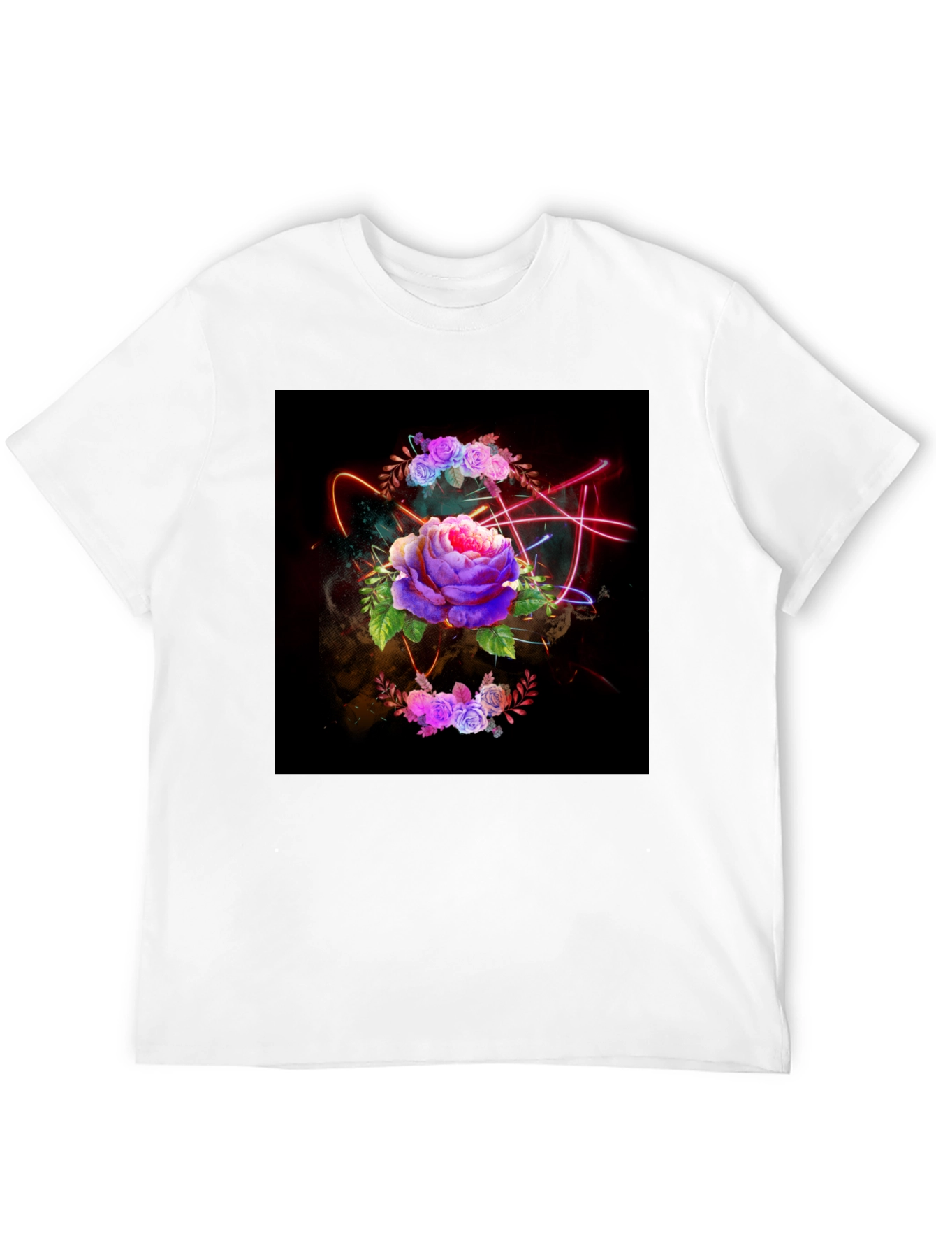 Floral Neon T-Shirt - Artistic Dark Design