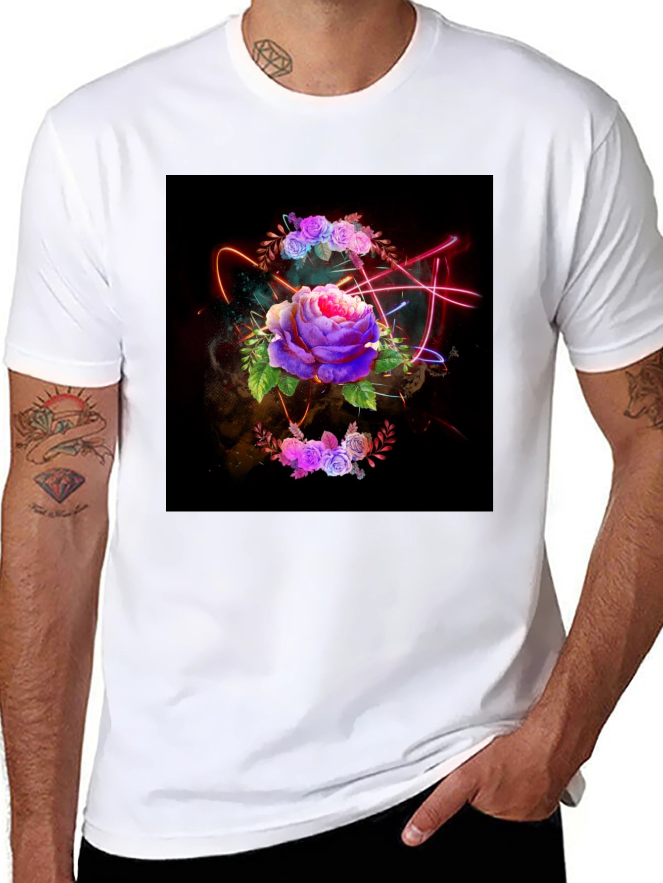 Floral Neon T-Shirt - Artistic Dark Design