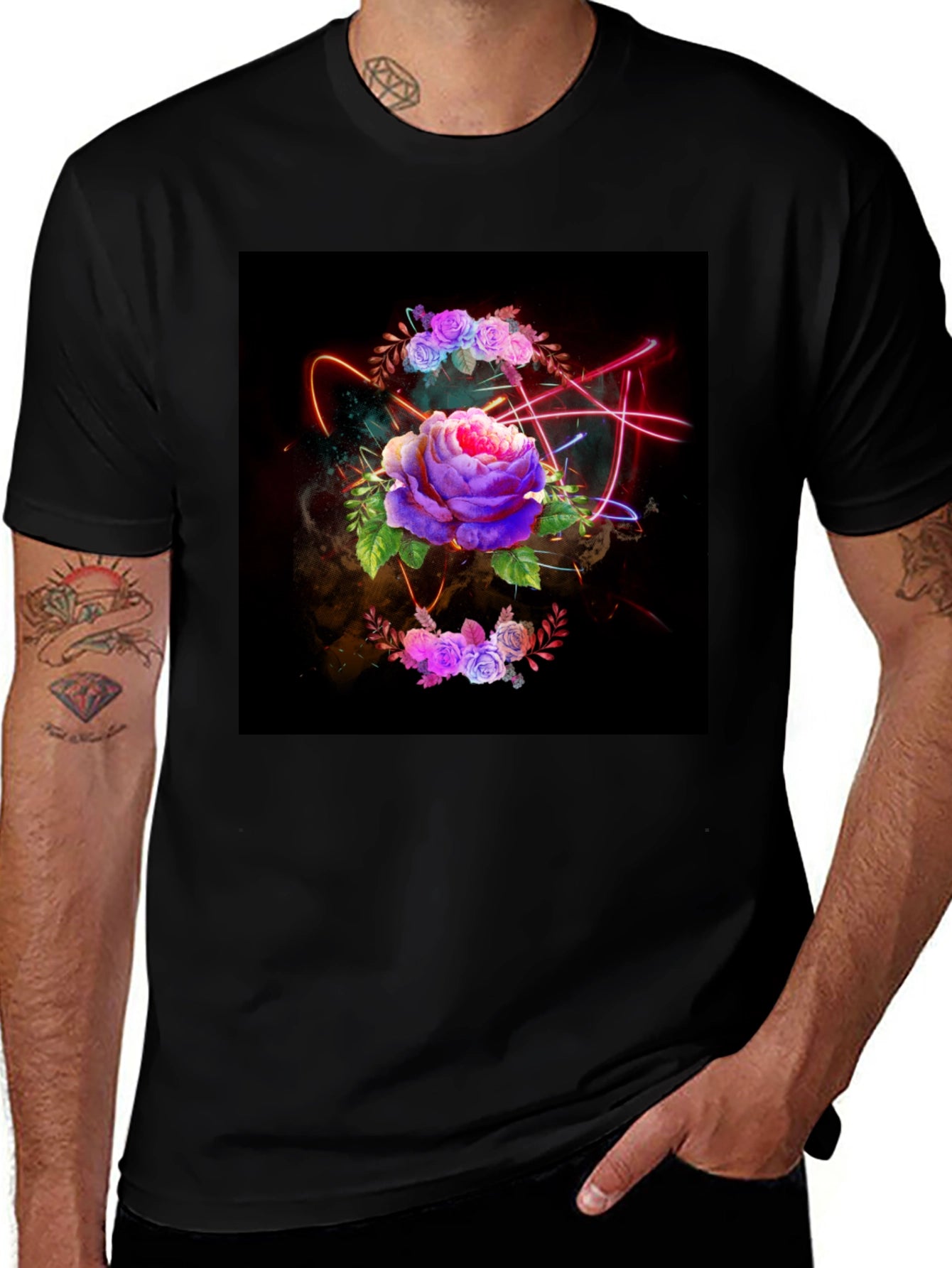 Floral Neon T-Shirt - Artistic Dark Design