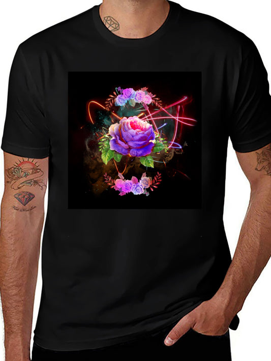 Floral Neon T-Shirt - Artistic Dark Design