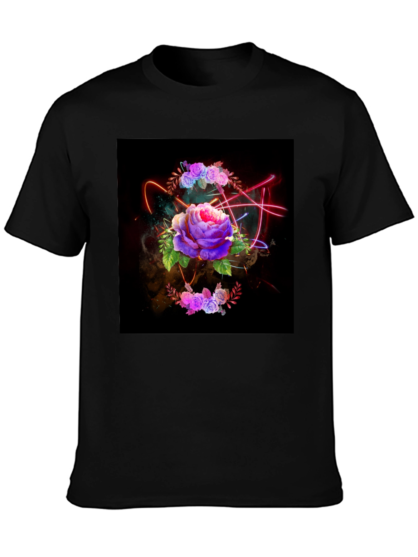 Floral Neon T-Shirt - Artistic Dark Design