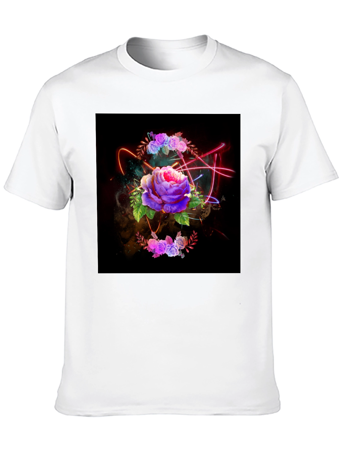 Floral Neon T-Shirt - Artistic Dark Design