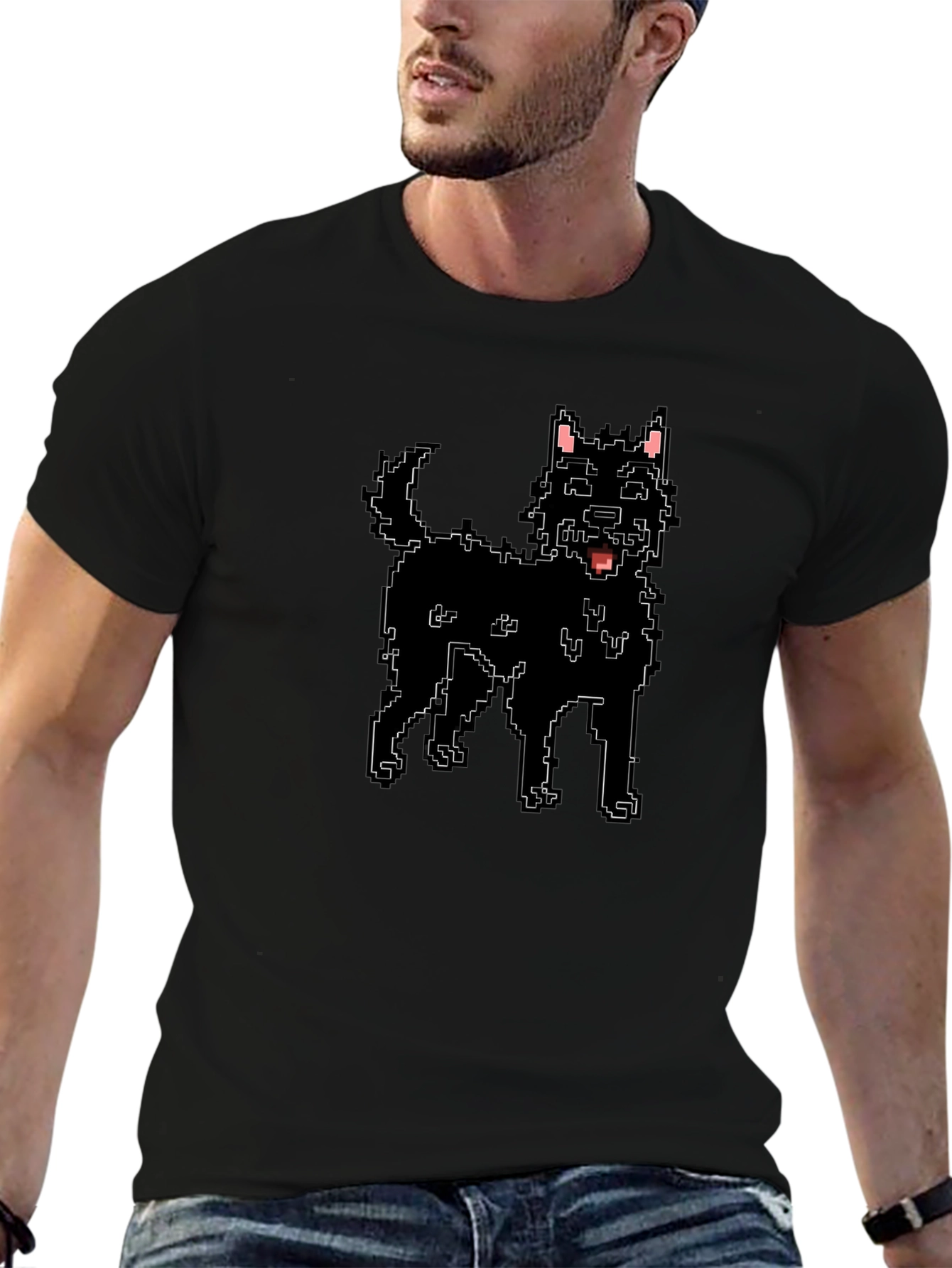 Pixel Dog Black T-Shirt - Retro Style