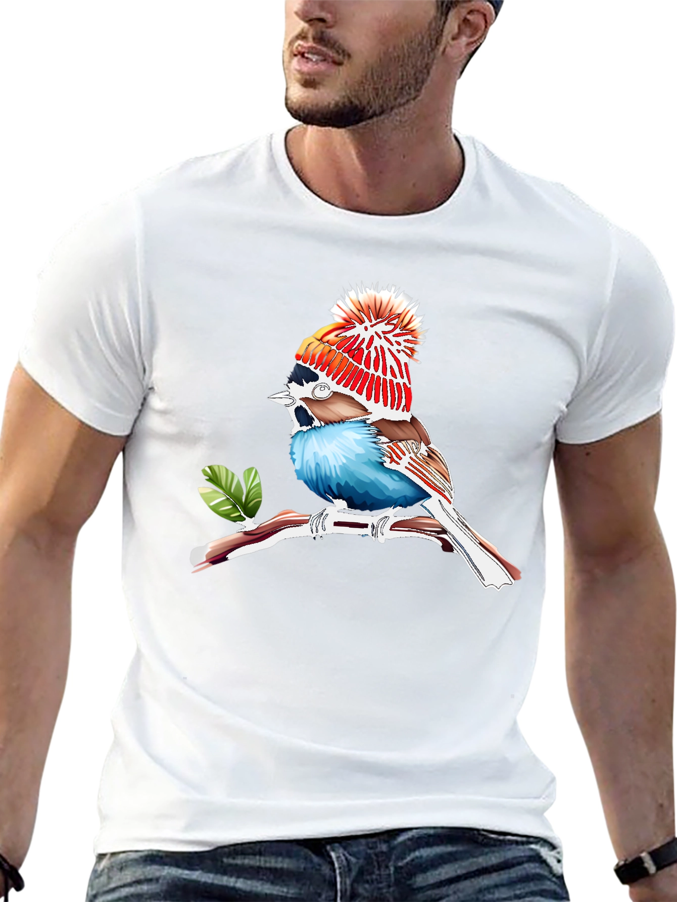 Whimsical Bird Graphic Tee - Unique Animal Print T-Shirt
