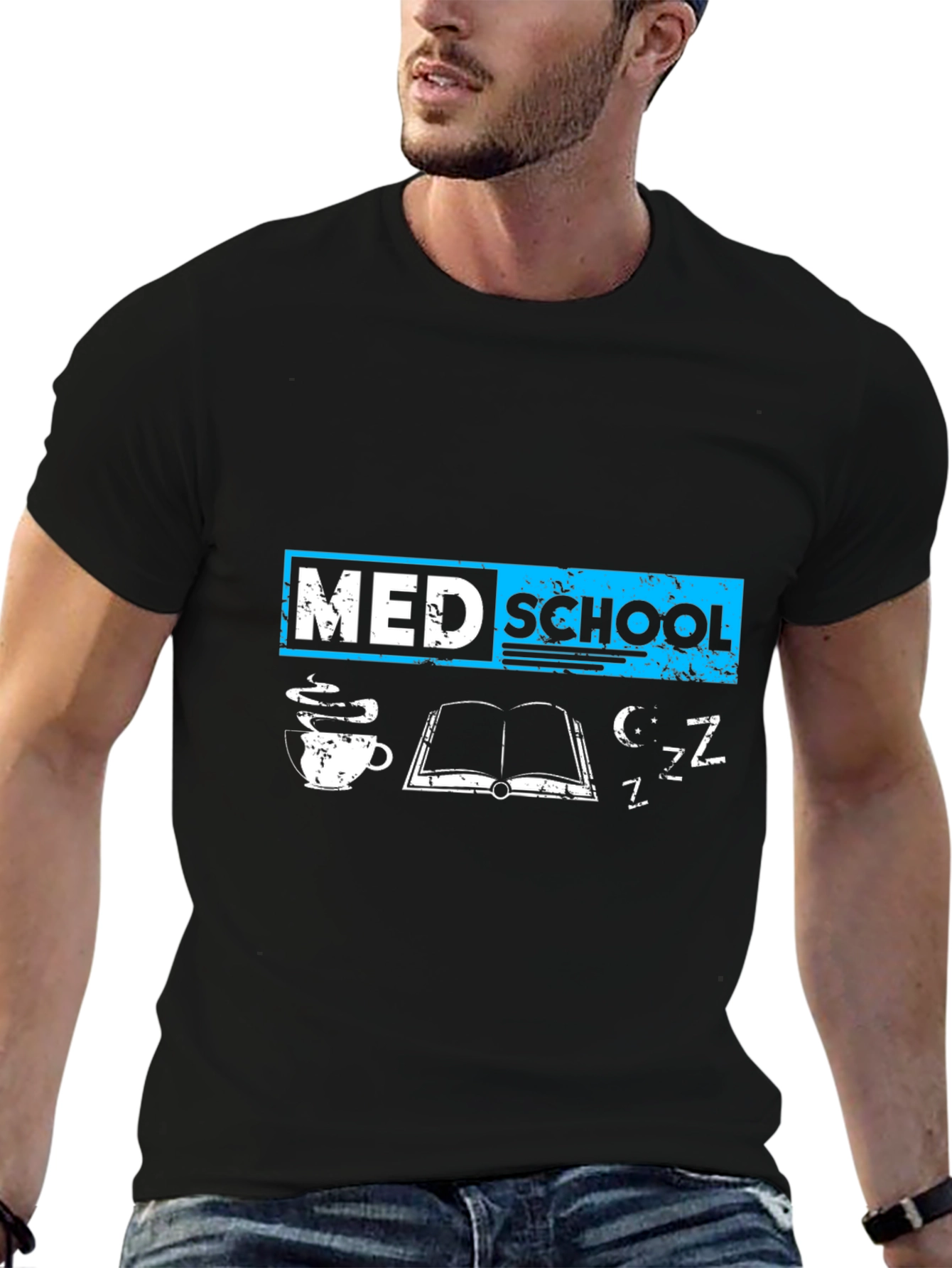 Med School T-Shirt - Study Coffee Sleep - Black