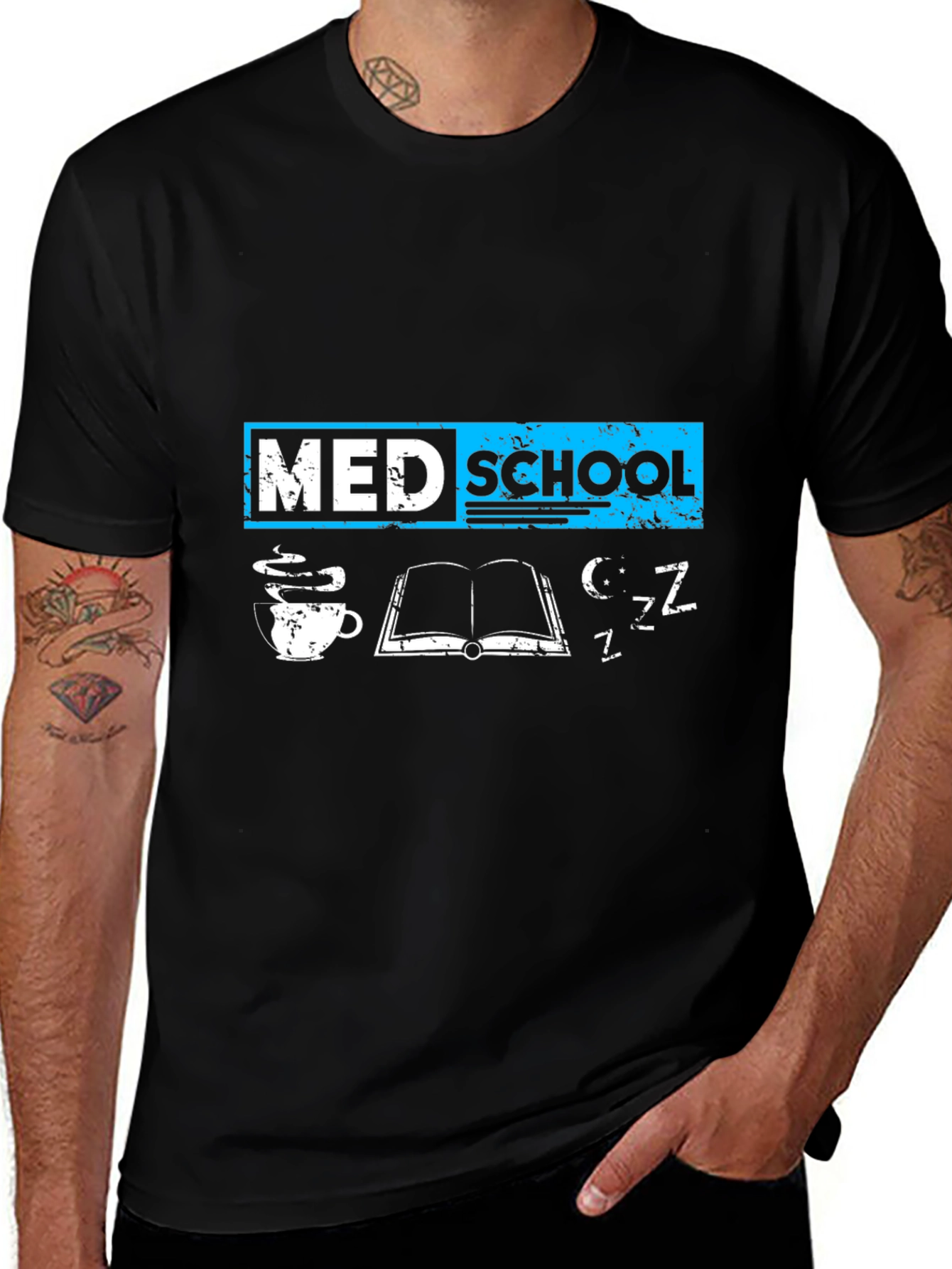 Med School T-Shirt - Study Coffee Sleep - Black