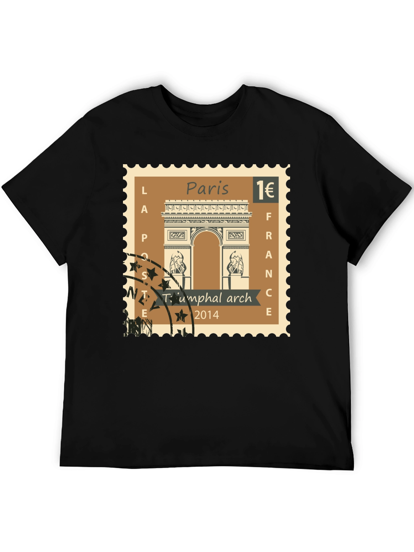 Paris Arc de Triomphe Stamp T-Shirt - Black