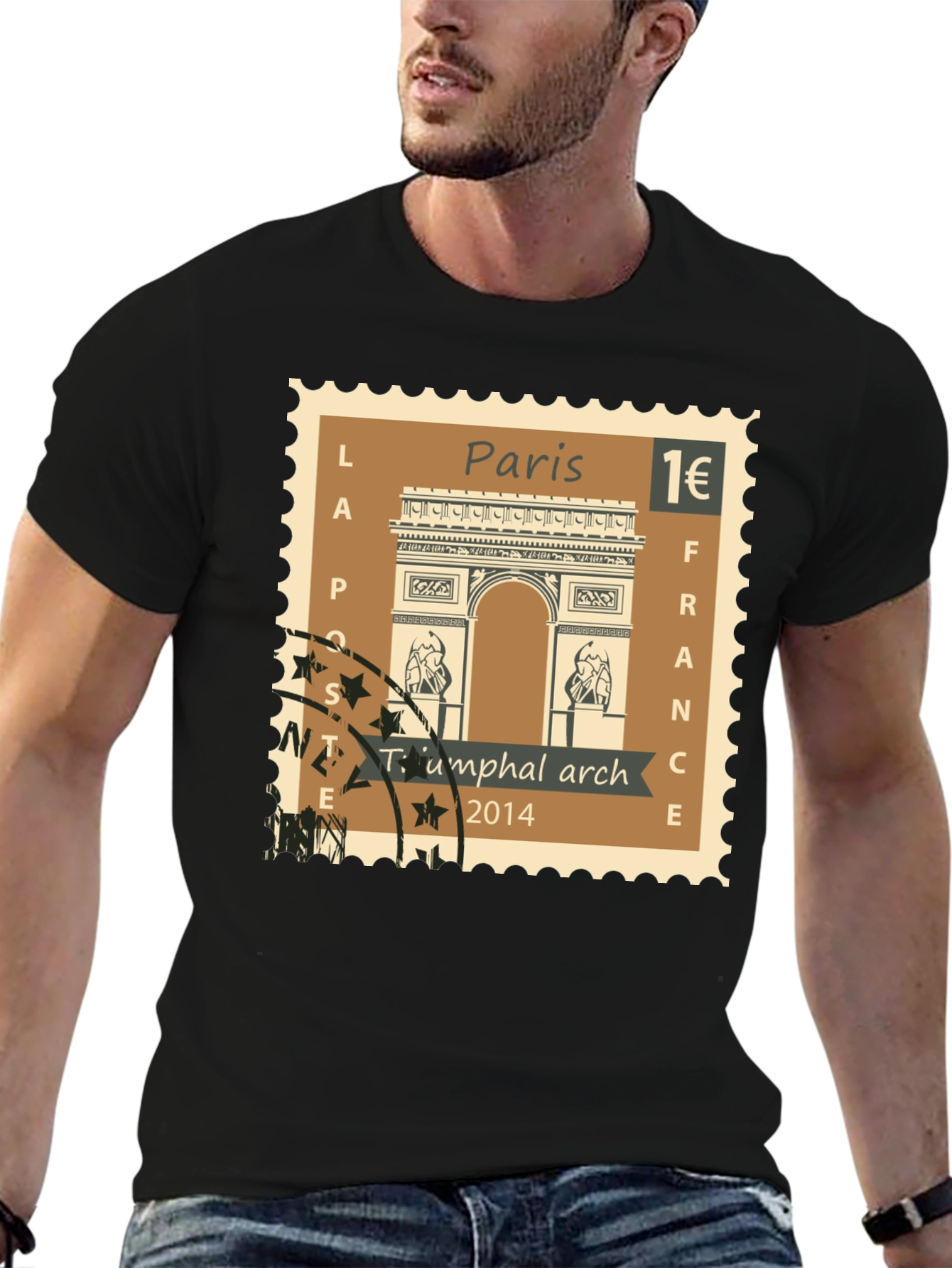 Paris Arc de Triomphe Stamp T-Shirt - Black